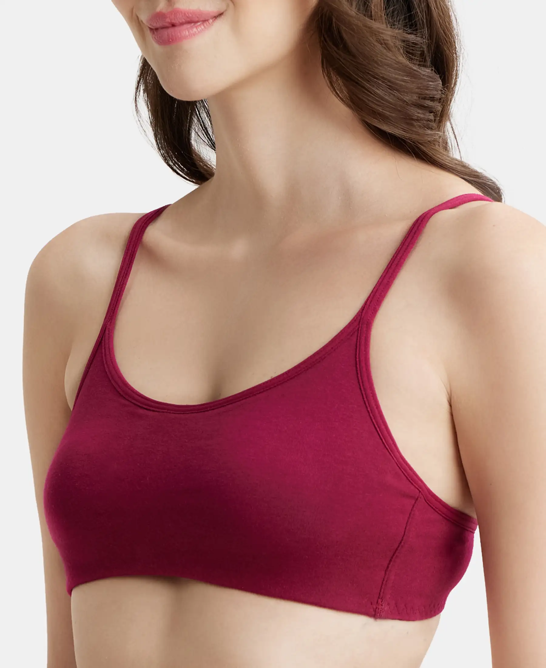 Wirefree Non Padded Super Combed Cotton Elastane Stretch Full Coverage Beginners Bra with Adjustable Straps - Beet Red - Image 6