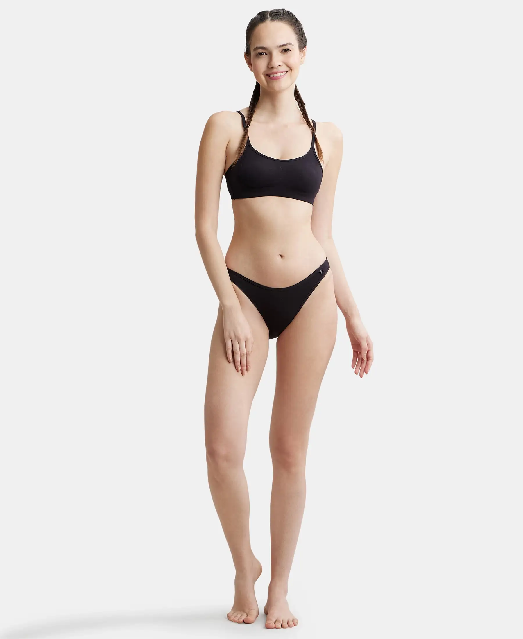 Wirefree Non Padded Super Combed Cotton Elastane Stretch Full Coverage Beginners Bra with Adjustable Straps - Black - Image 4