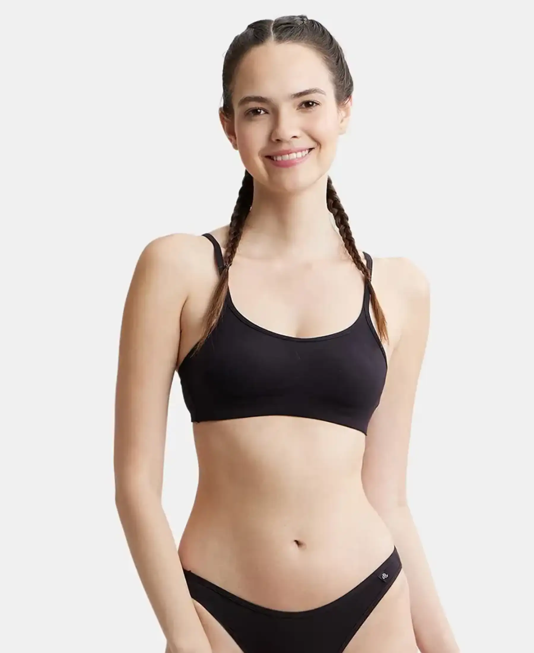 Wirefree Non Padded Super Combed Cotton Elastane Stretch Full Coverage Beginners Bra with Adjustable Straps - Black - Image 5
