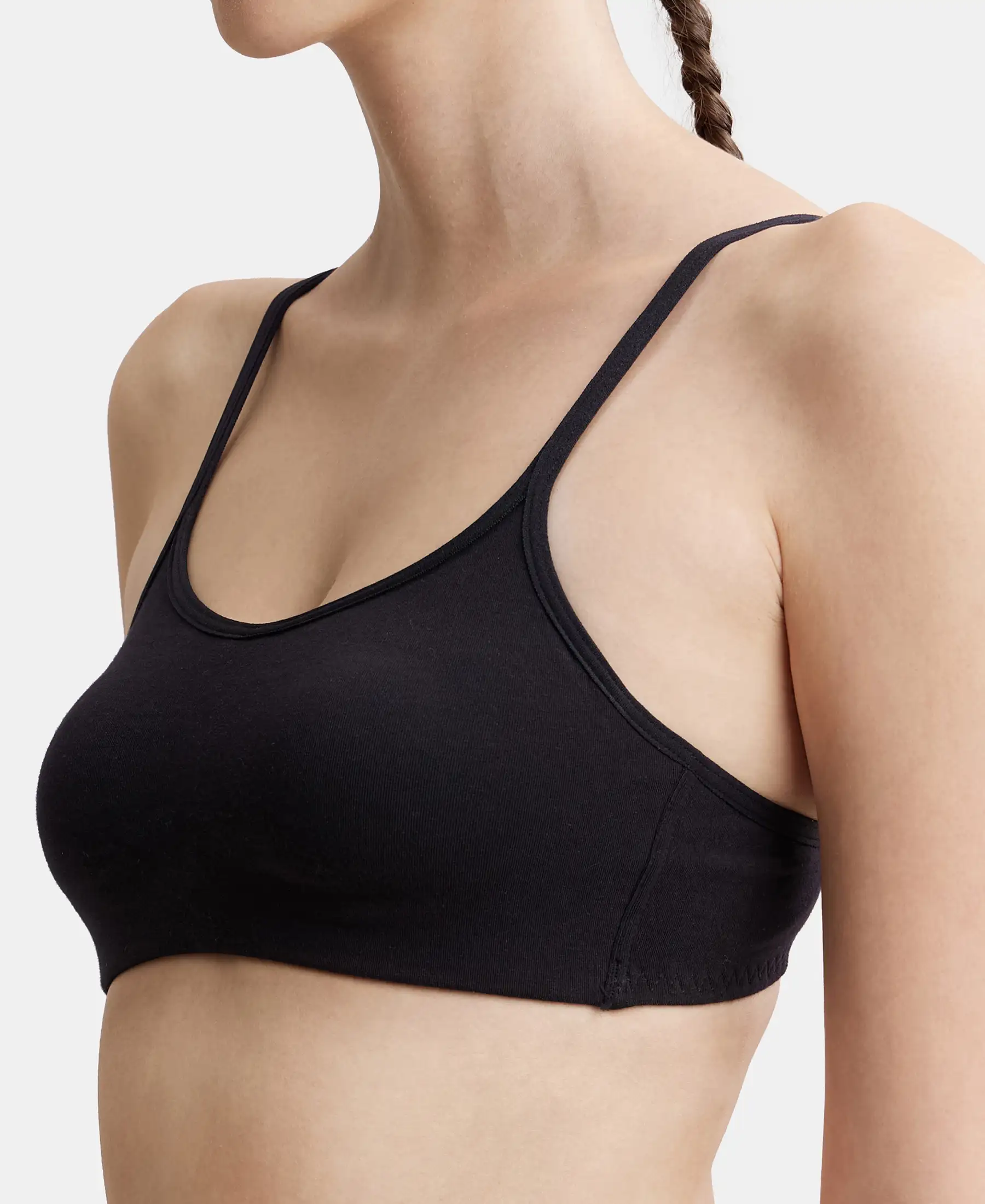 Wirefree Non Padded Super Combed Cotton Elastane Stretch Full Coverage Beginners Bra with Adjustable Straps - Black - Image 6