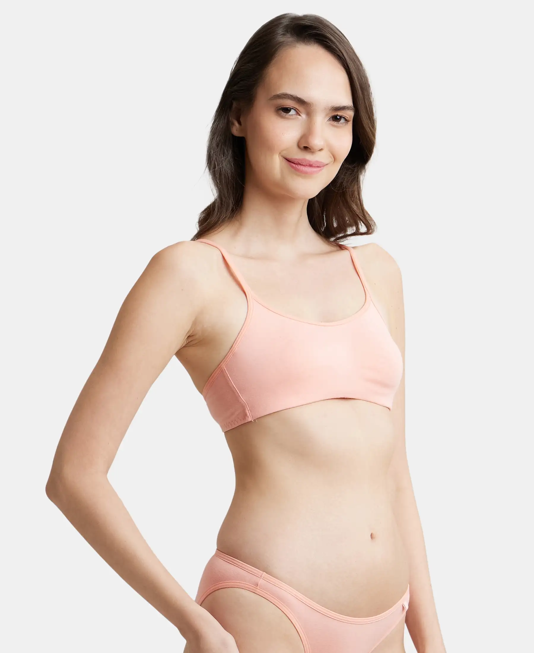 Wirefree Non Padded Super Combed Cotton Elastane Stretch Full Coverage Beginners Bra with Adjustable Straps - Candlelight Peach - Image 2