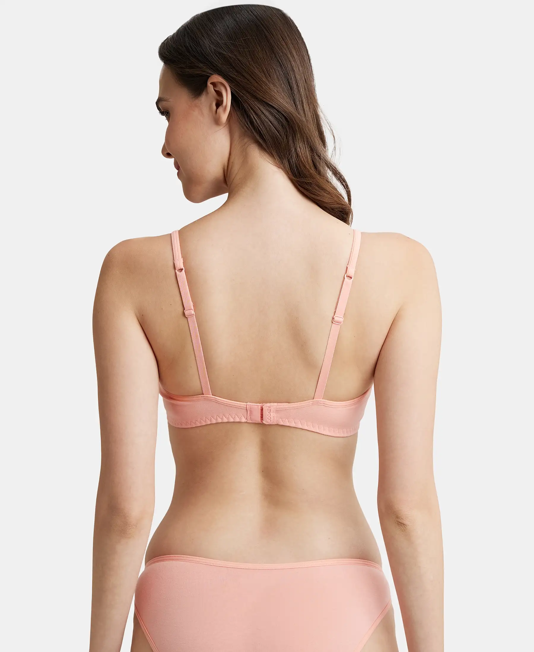 Wirefree Non Padded Super Combed Cotton Elastane Stretch Full Coverage Beginners Bra with Adjustable Straps - Candlelight Peach - Image 3