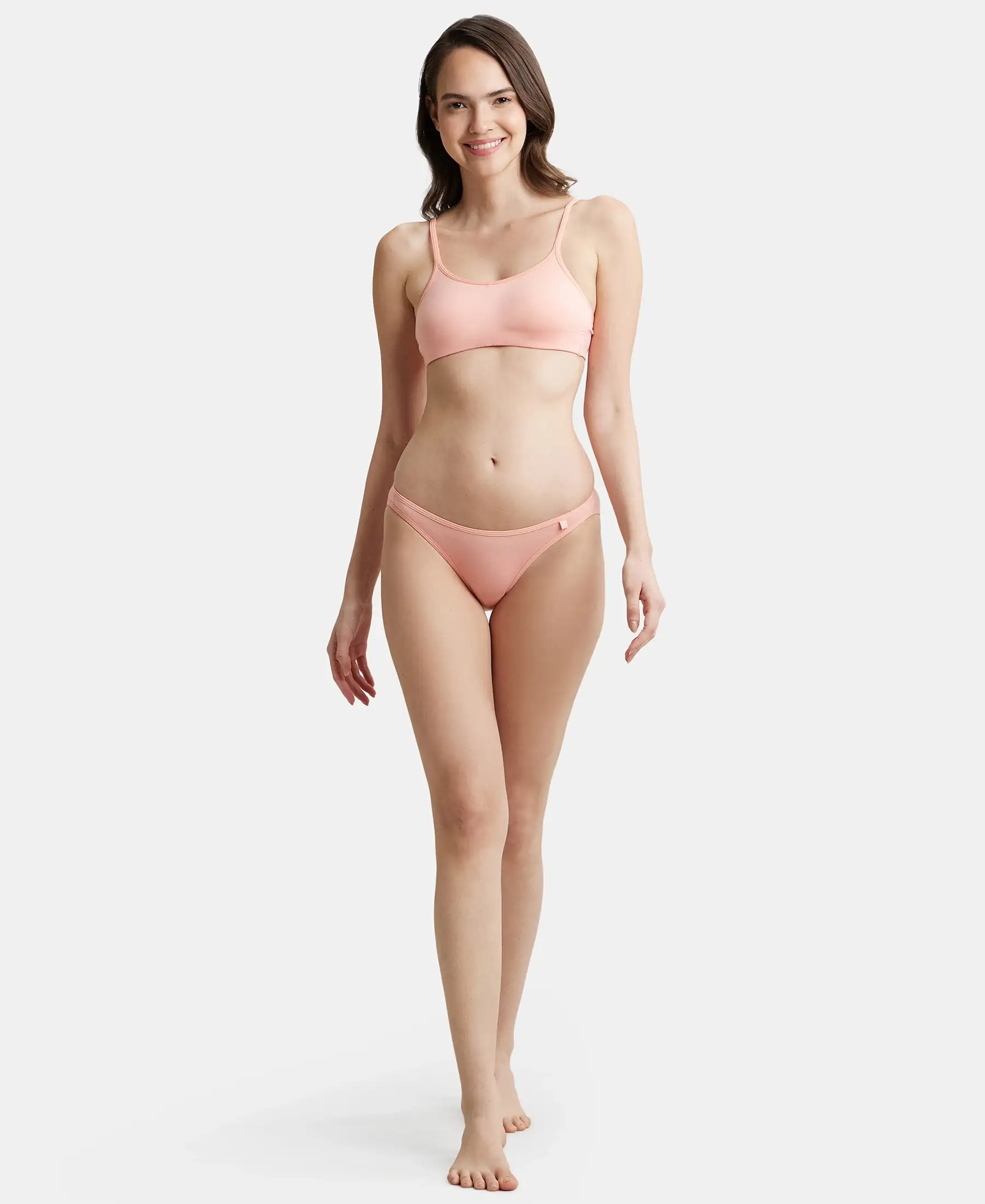 Wirefree Non Padded Super Combed Cotton Elastane Stretch Full Coverage Beginners Bra with Adjustable Straps - Candlelight Peach - Image 4