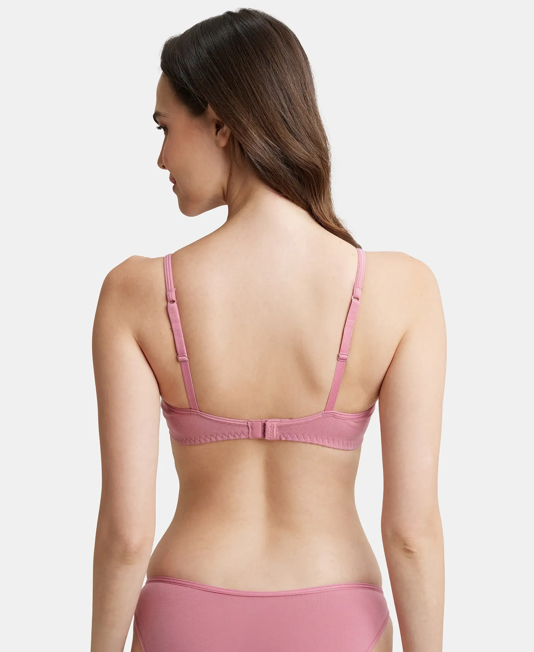 Wirefree Non Padded Super Combed Cotton Elastane Stretch Full Coverage Beginners Bra with Adjustable Straps - Heather Rose - Image 3