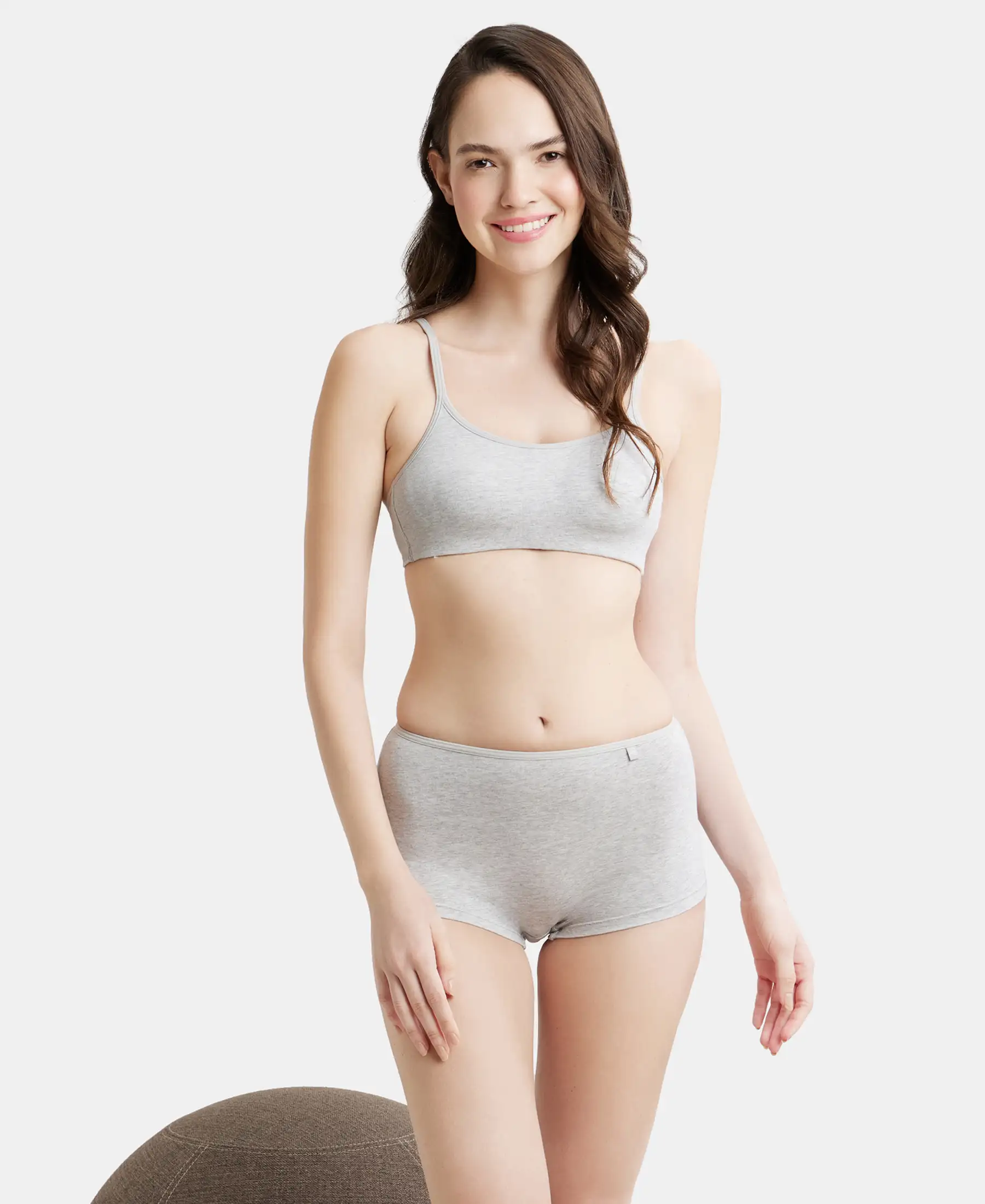 Wirefree Non Padded Super Combed Cotton Elastane Stretch Full Coverage Beginners Bra with Adjustable Straps - Steel Grey Melange - Image 6