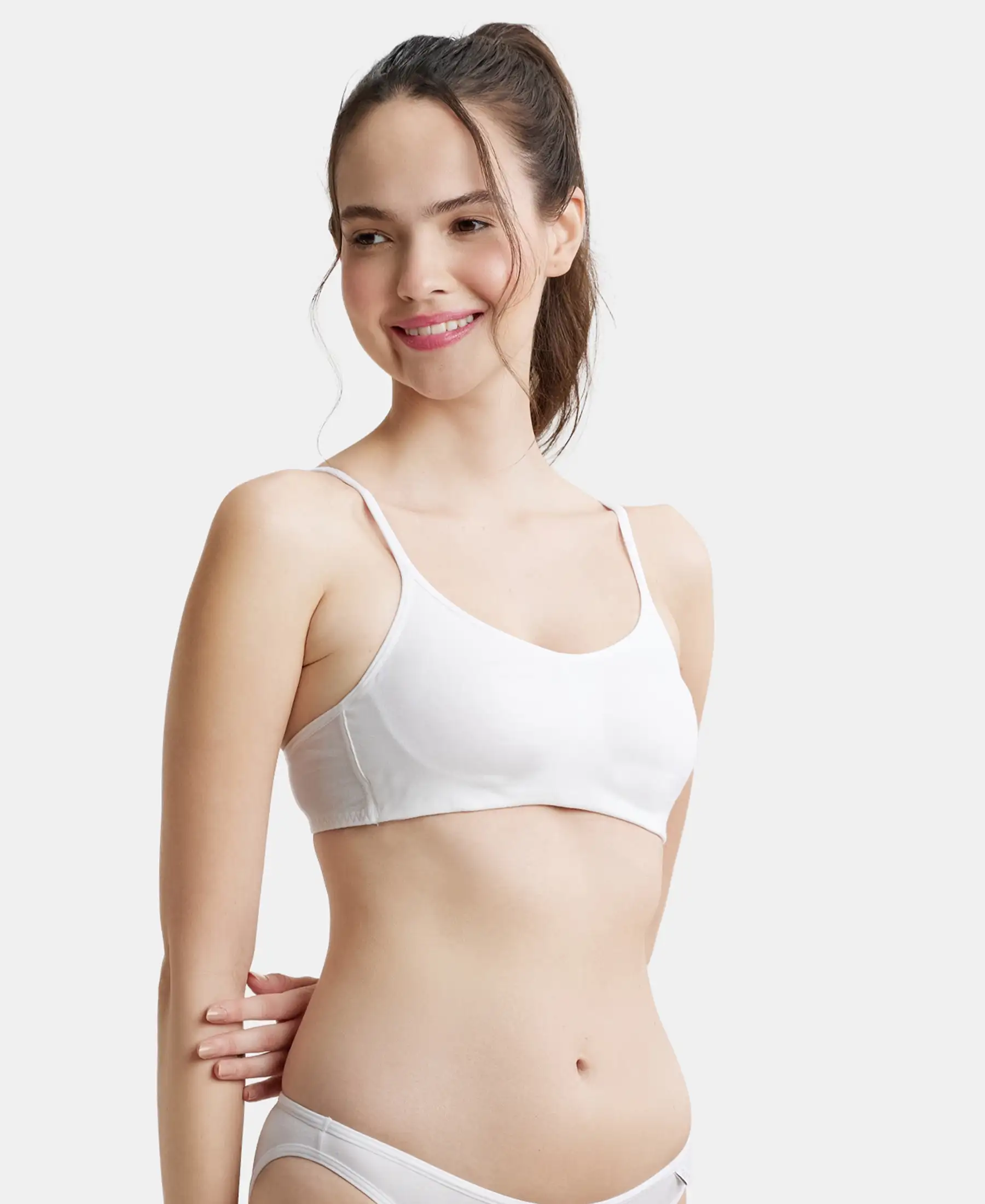 Wirefree Non Padded Super Combed Cotton Elastane Stretch Full Coverage Beginners Bra with Adjustable Straps - White - Image 5