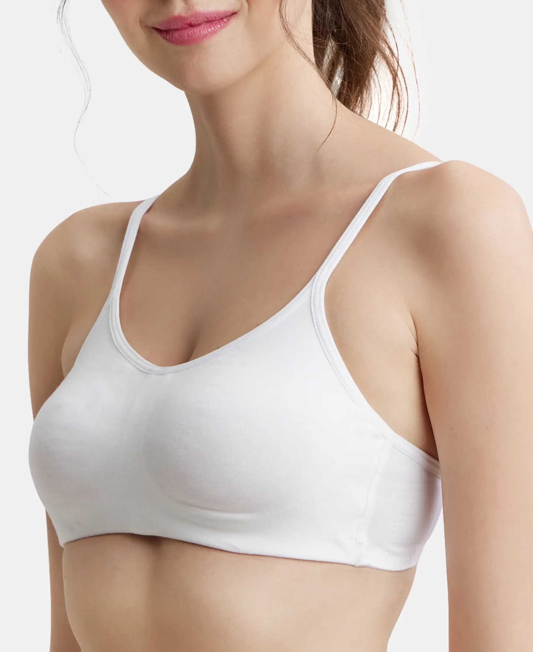Wirefree Non Padded Super Combed Cotton Elastane Stretch Full Coverage Beginners Bra with Adjustable Straps - White - Image 6