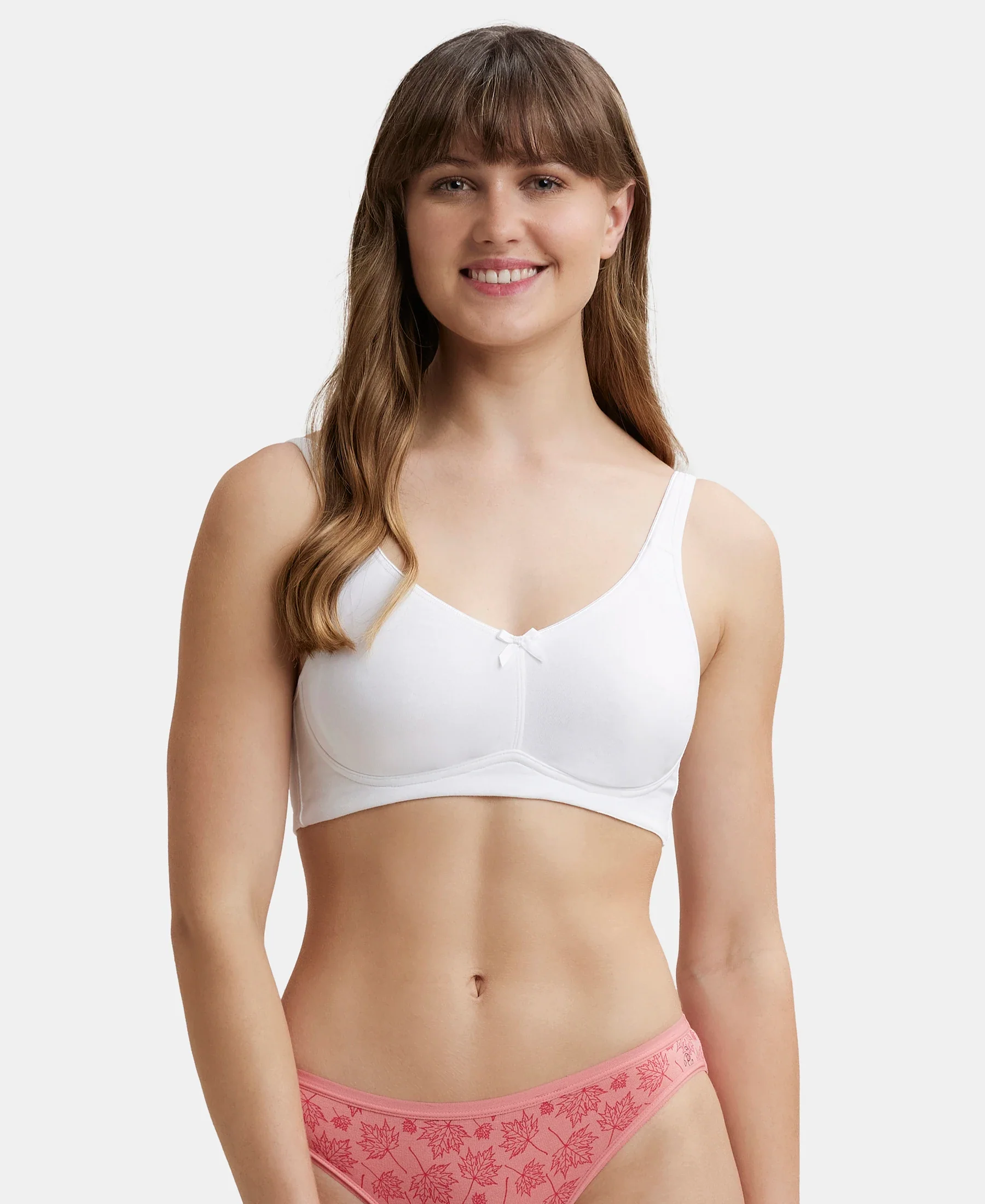 Wirefree Non Padded Super Combed Cotton Elastane Stretch Full Coverage Everyday Bra with Concealed Shaper Panel - White - Image 5