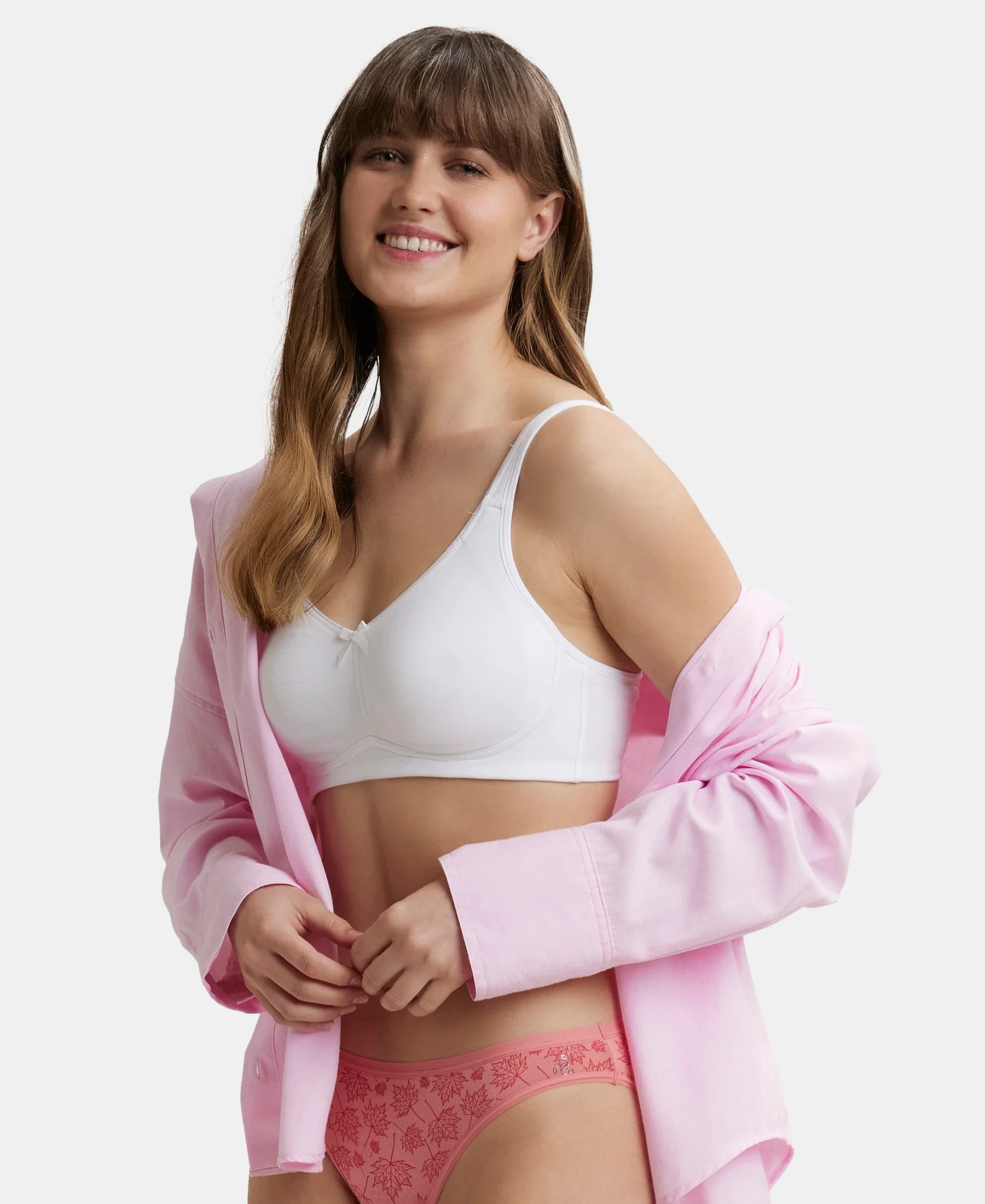 Wirefree Non Padded Super Combed Cotton Elastane Stretch Full Coverage Everyday Bra with Concealed Shaper Panel - White - Image 6
