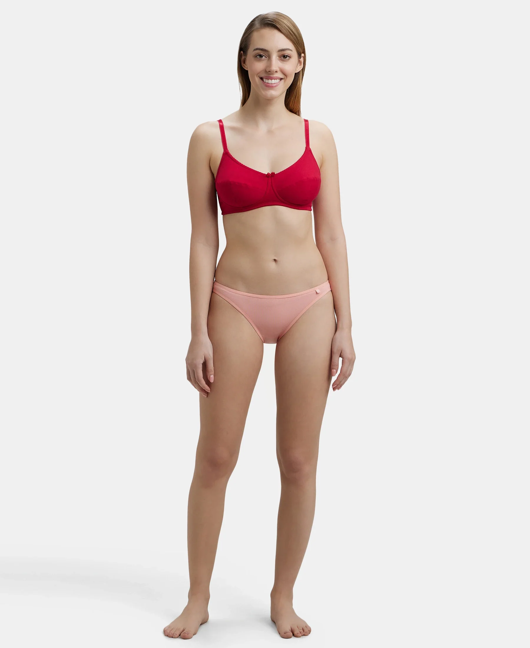 Wirefree Non Padded Super Combed Cotton Elastane Stretch Full Coverage Everyday Bra with Soft Adjustable Straps - Red Love - Image 4
