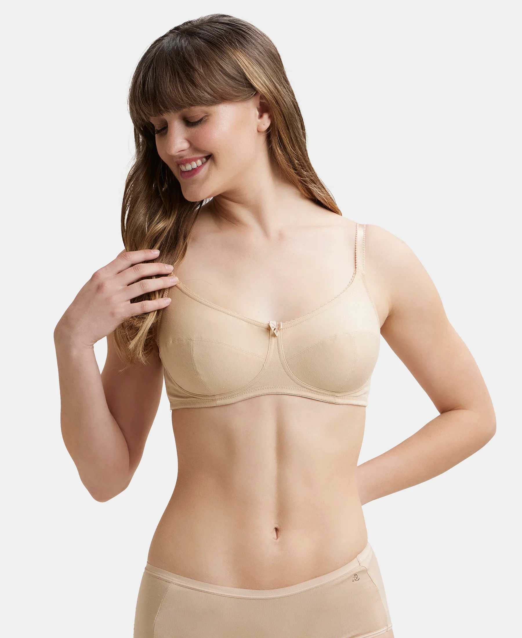 Wirefree Non Padded Super Combed Cotton Elastane Stretch Full Coverage Everyday Bra with Soft Adjustable Straps - Skin - Image 5