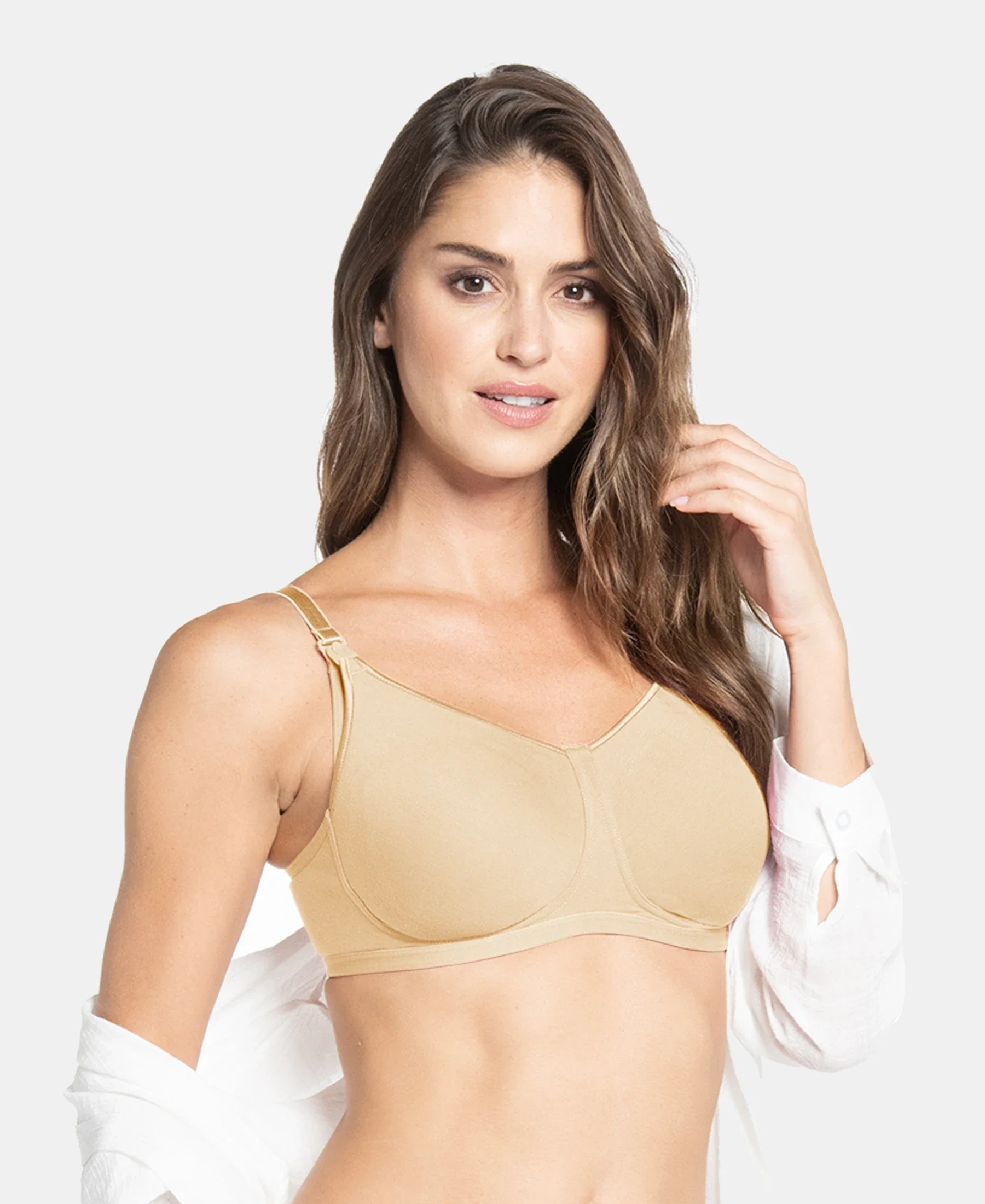 Wirefree Non Padded Super Combed Cotton Elastane Stretch Full Coverage Nursing Bra with Front Clasp Opening - Light Skin - Image 6