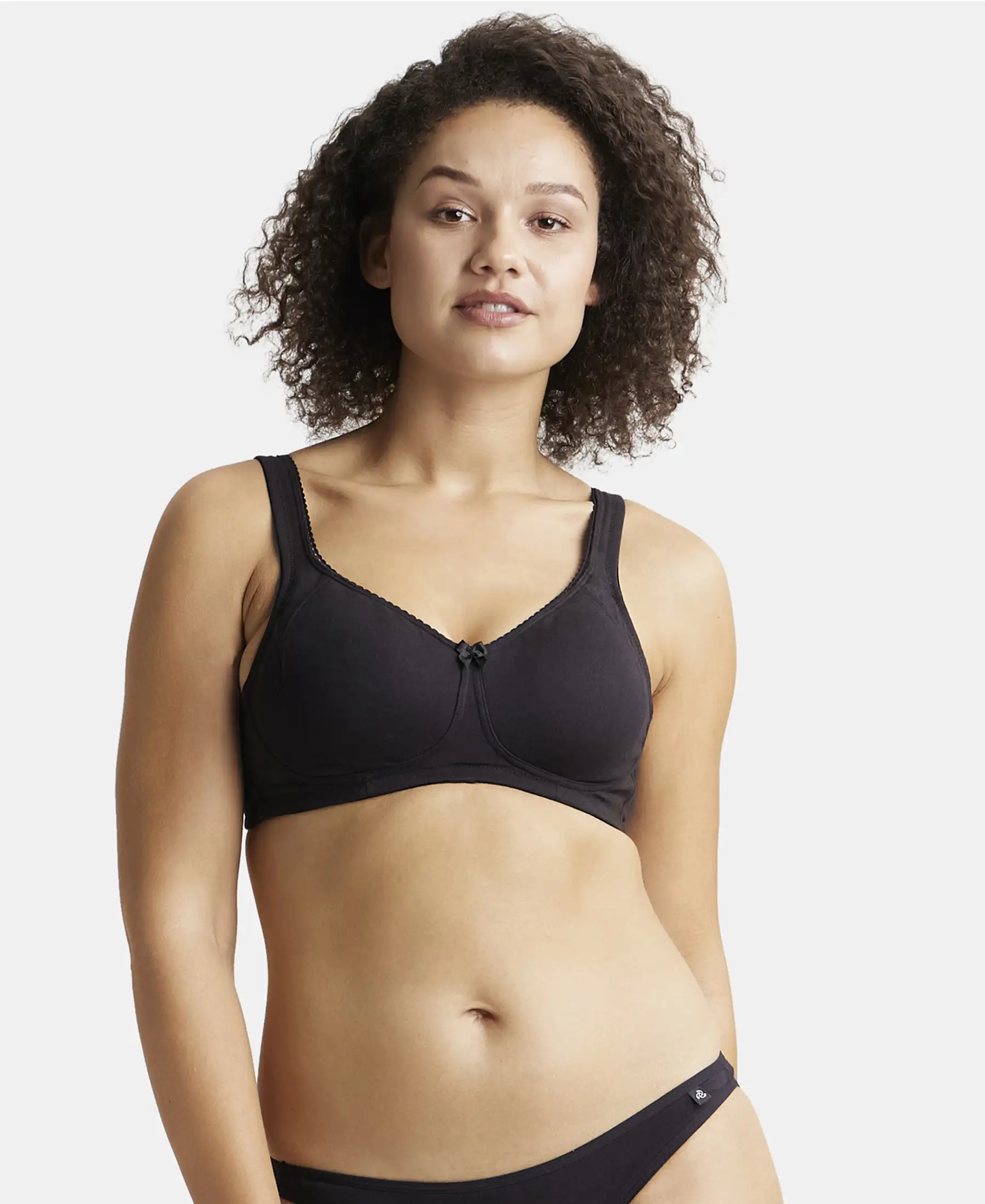 Wirefree Non Padded Super Combed Cotton Elastane Stretch Full Coverage Plus Size Bra Plush Lining Cup - Black