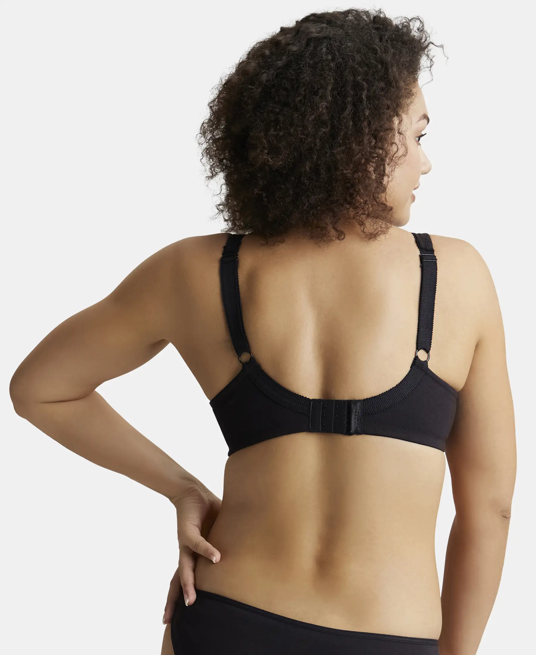 Wirefree Non Padded Super Combed Cotton Elastane Stretch Full Coverage Plus Size Bra Plush Lining Cup - Black - Image 3