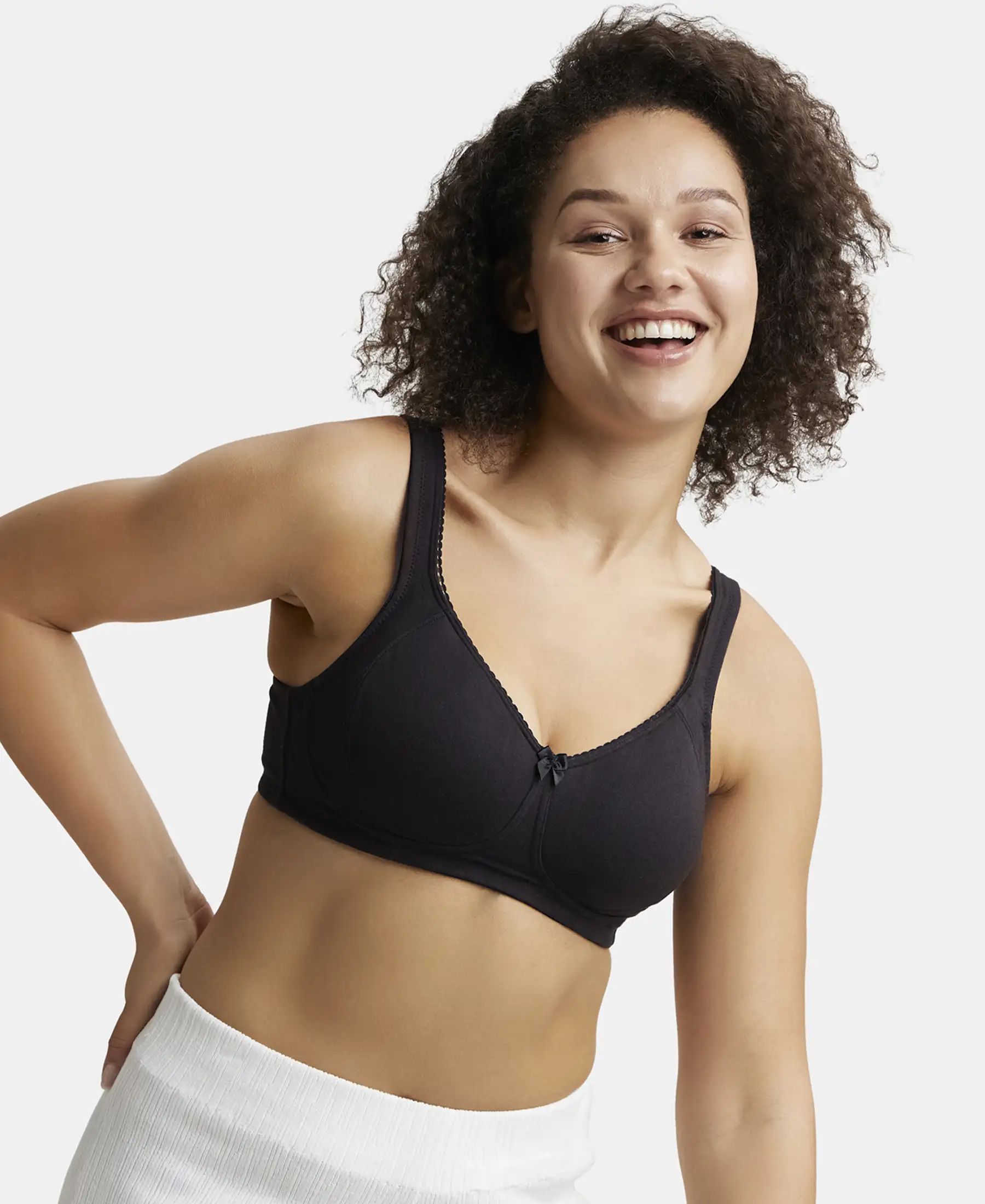 Wirefree Non Padded Super Combed Cotton Elastane Stretch Full Coverage Plus Size Bra Plush Lining Cup - Black - Image 5