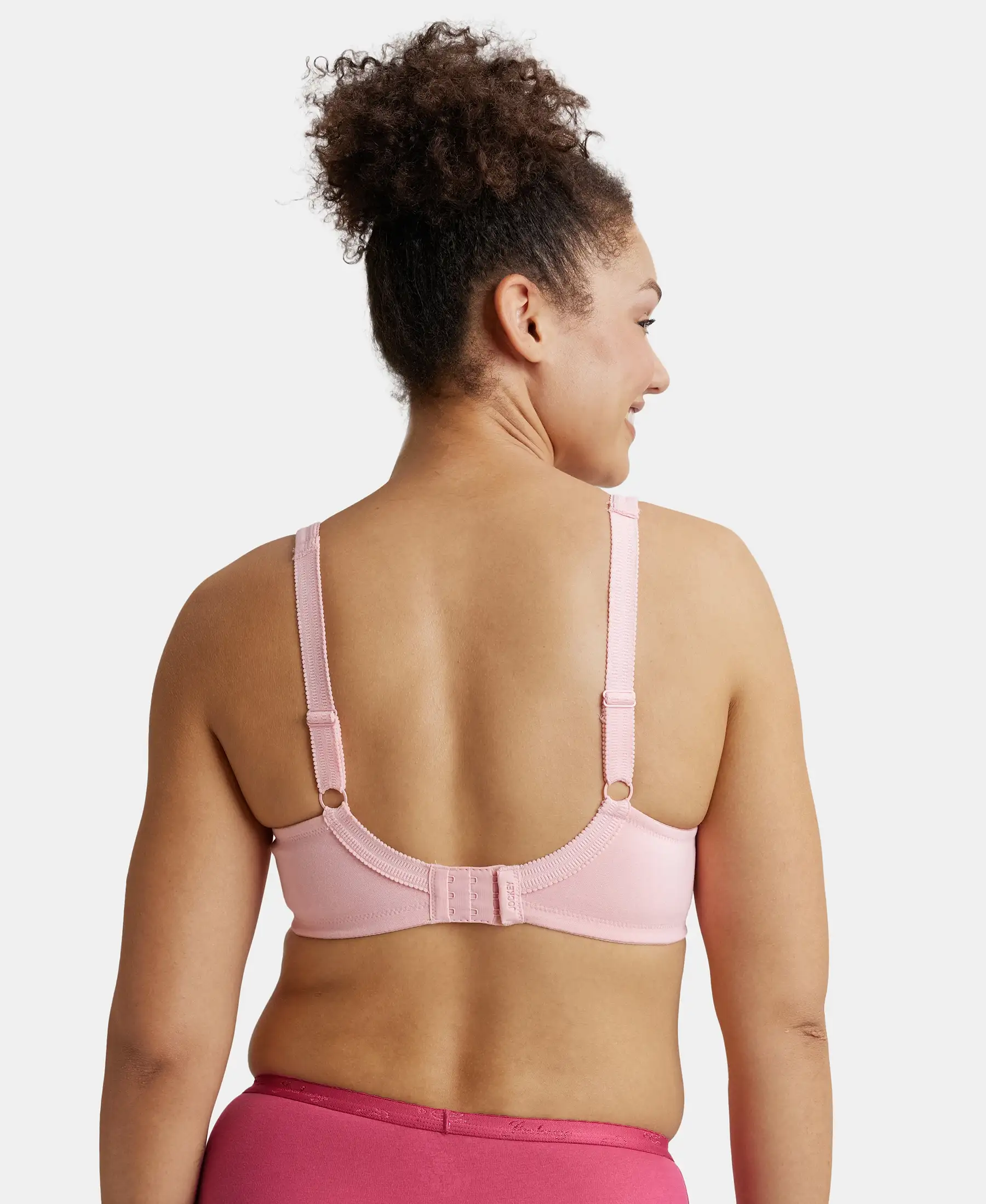 Wirefree Non Padded Super Combed Cotton Elastane Stretch Full Coverage Plus Size Bra Plush Lining Cup - Candy Pink - Image 3