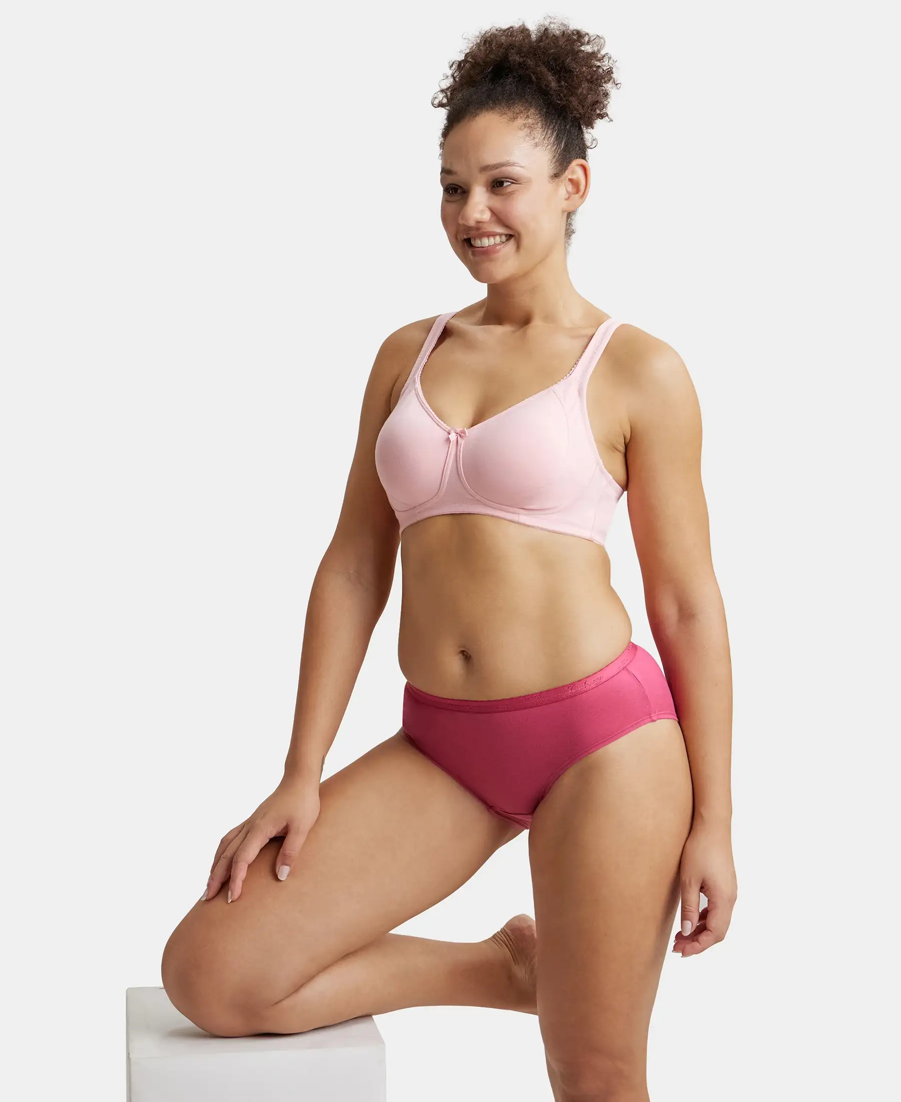Wirefree Non Padded Super Combed Cotton Elastane Stretch Full Coverage Plus Size Bra Plush Lining Cup - Candy Pink - Image 5