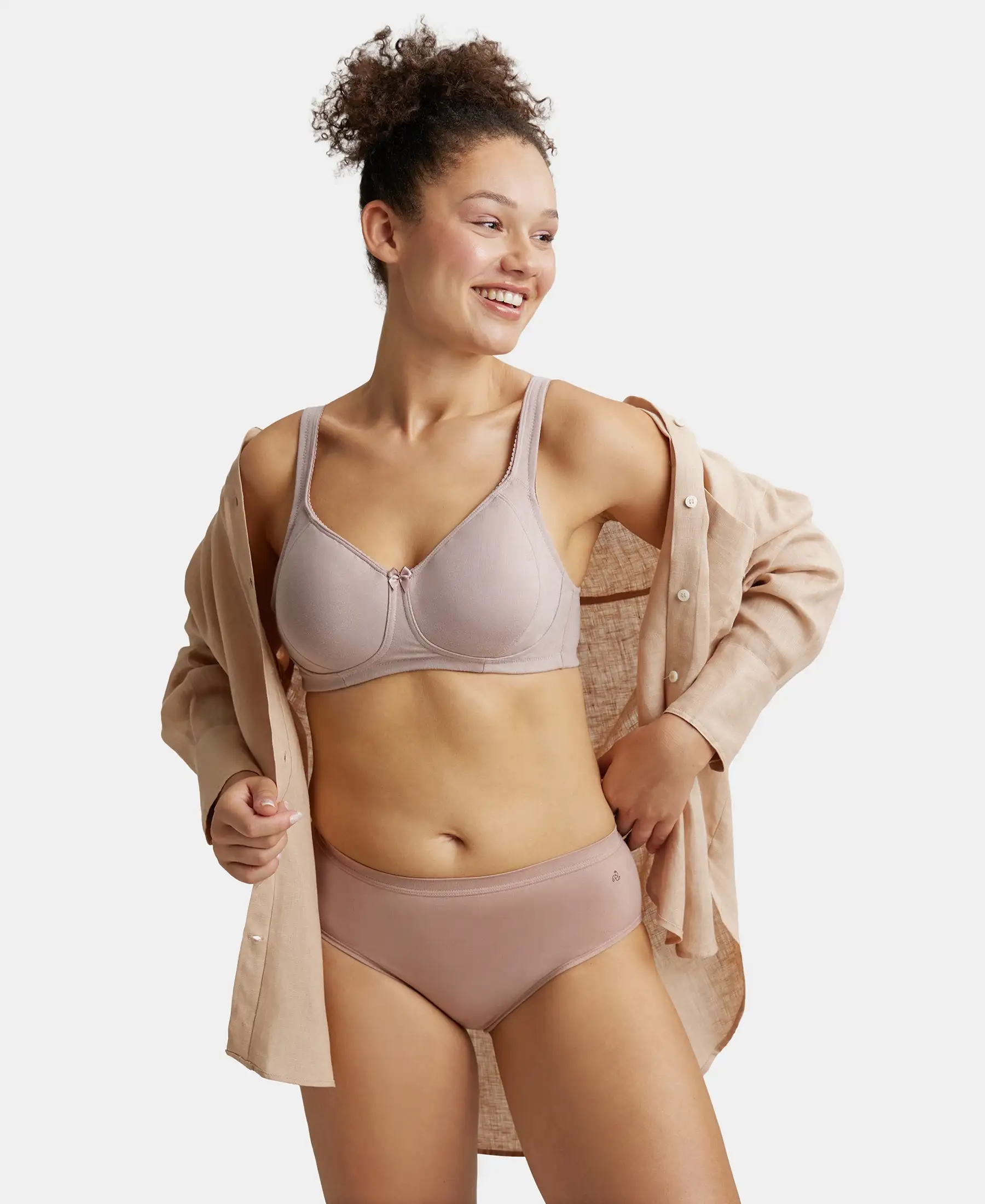 Wirefree Non Padded Super Combed Cotton Elastane Stretch Full Coverage Plus Size Bra Plush Lining Cup - Mocha - Image 5
