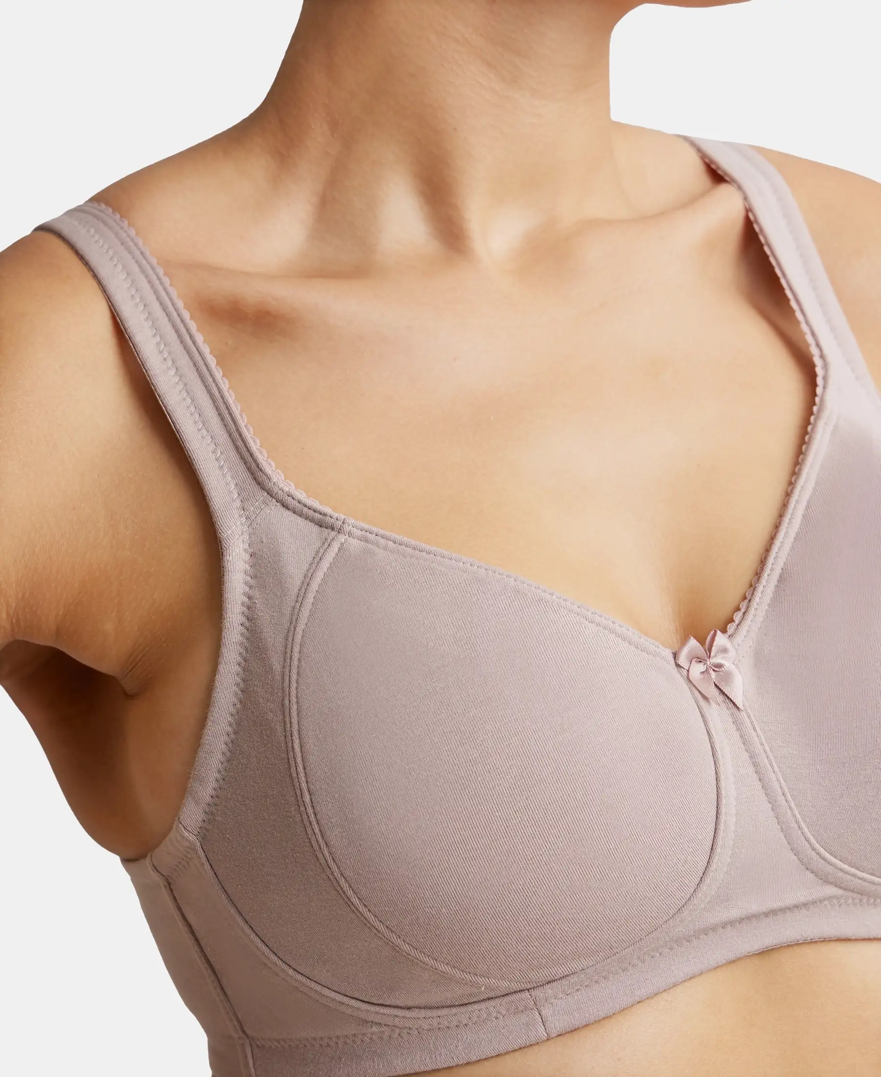 Wirefree Non Padded Super Combed Cotton Elastane Stretch Full Coverage Plus Size Bra Plush Lining Cup - Mocha - Image 6