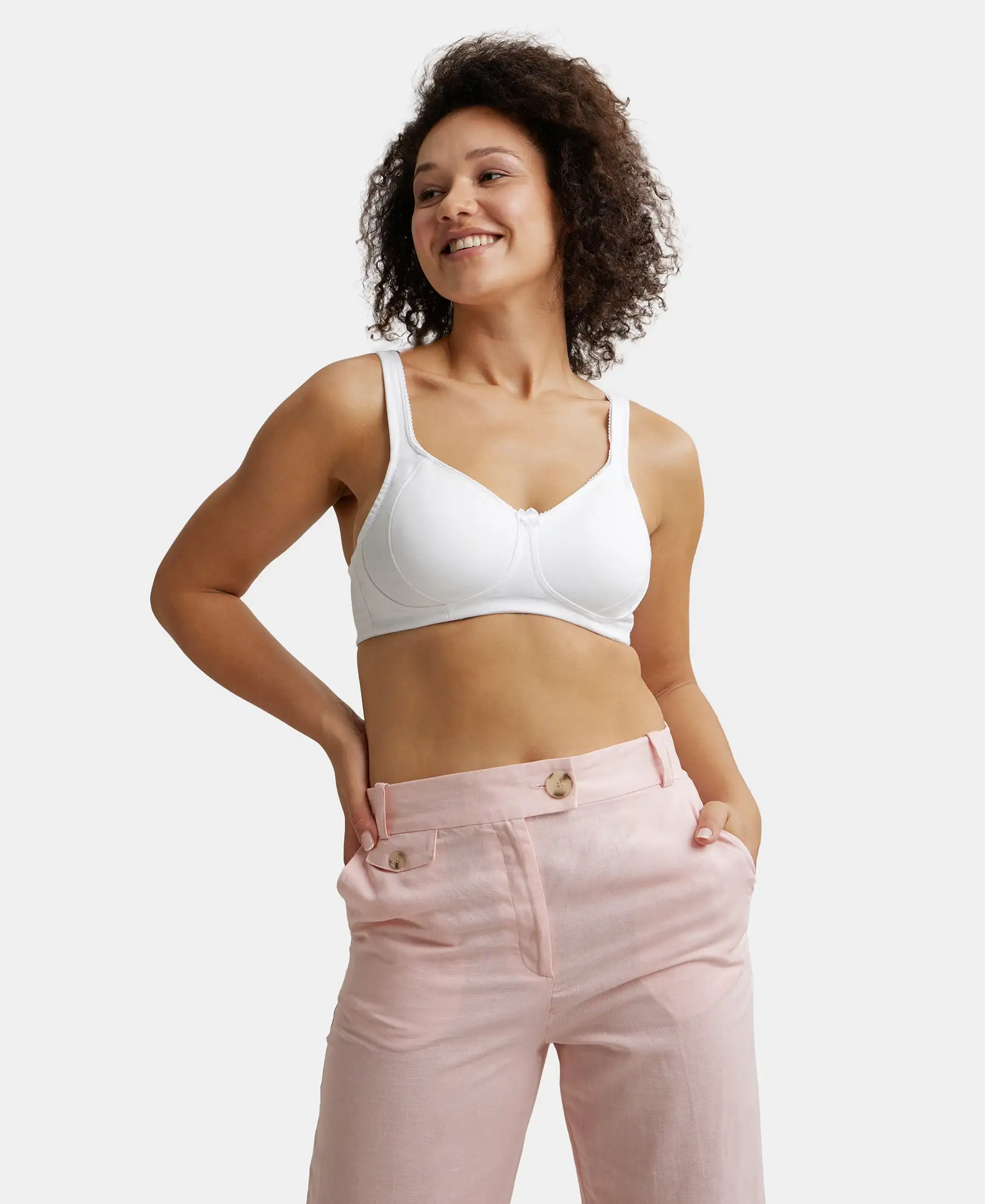 Wirefree Non Padded Super Combed Cotton Elastane Stretch Full Coverage Plus Size Bra Plush Lining Cup - White - Image 5