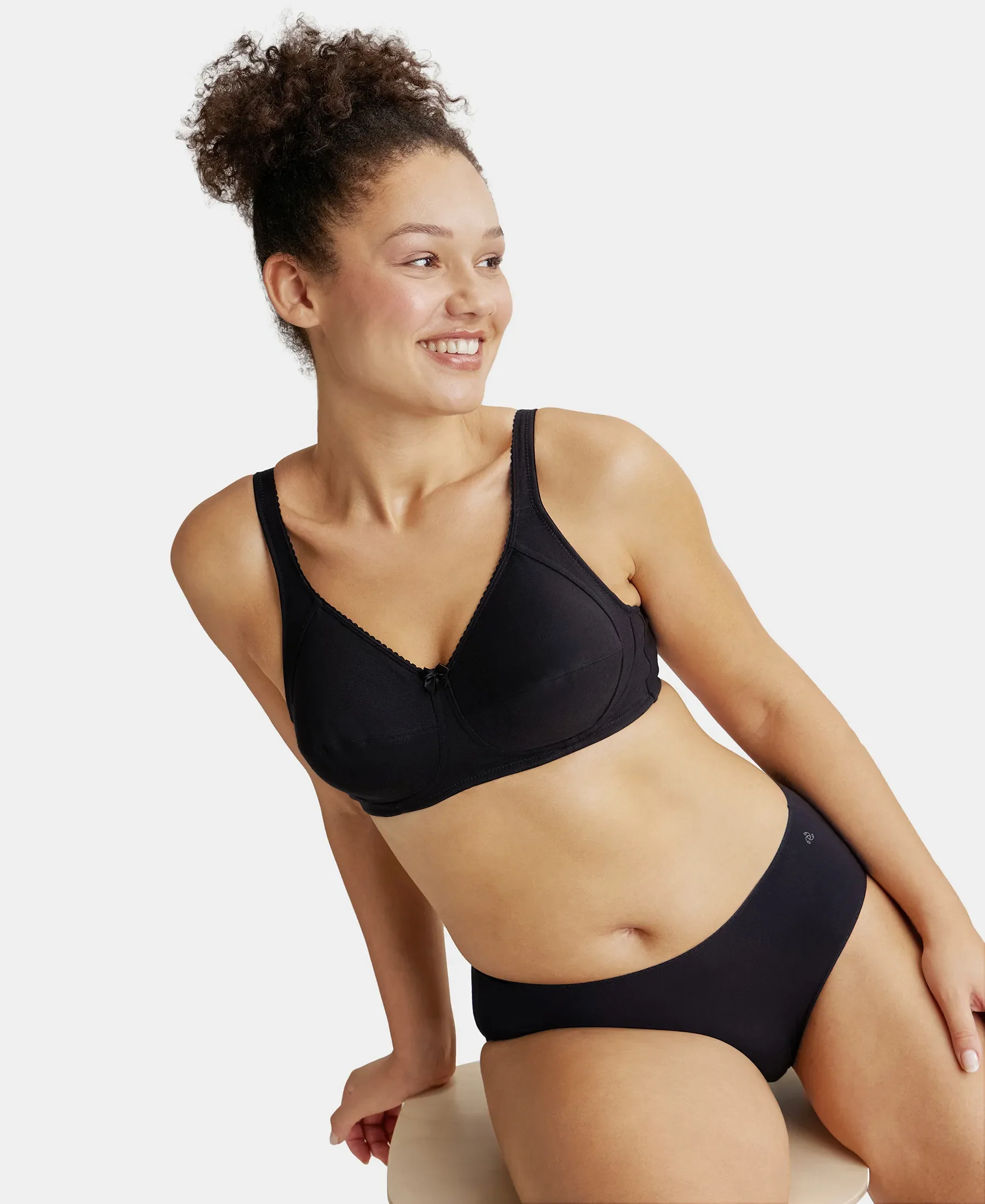 Wirefree Non Padded Super Combed Cotton Elastane Stretch Full Coverage Plus Size Bra with Side Panel Support - Black - Image 6