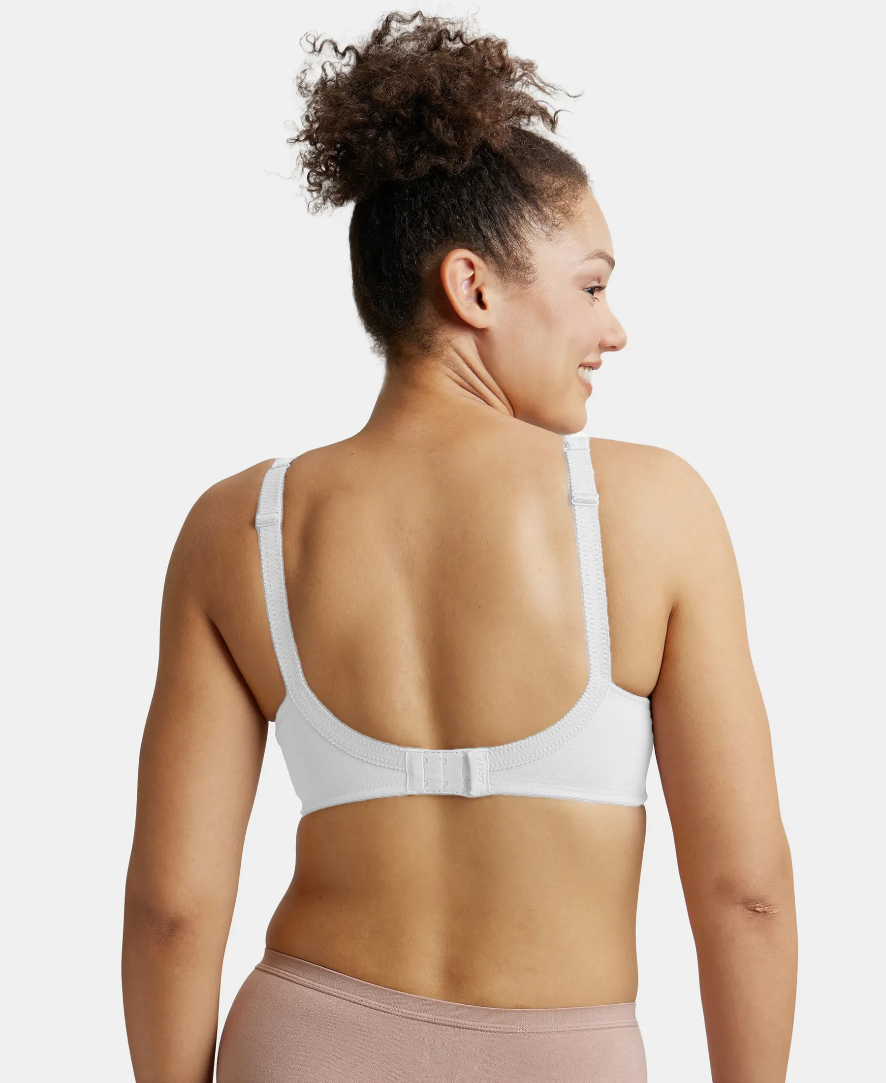 Wirefree Non Padded Super Combed Cotton Elastane Stretch Full Coverage Plus Size Bra with Side Panel Support - White - Image 3