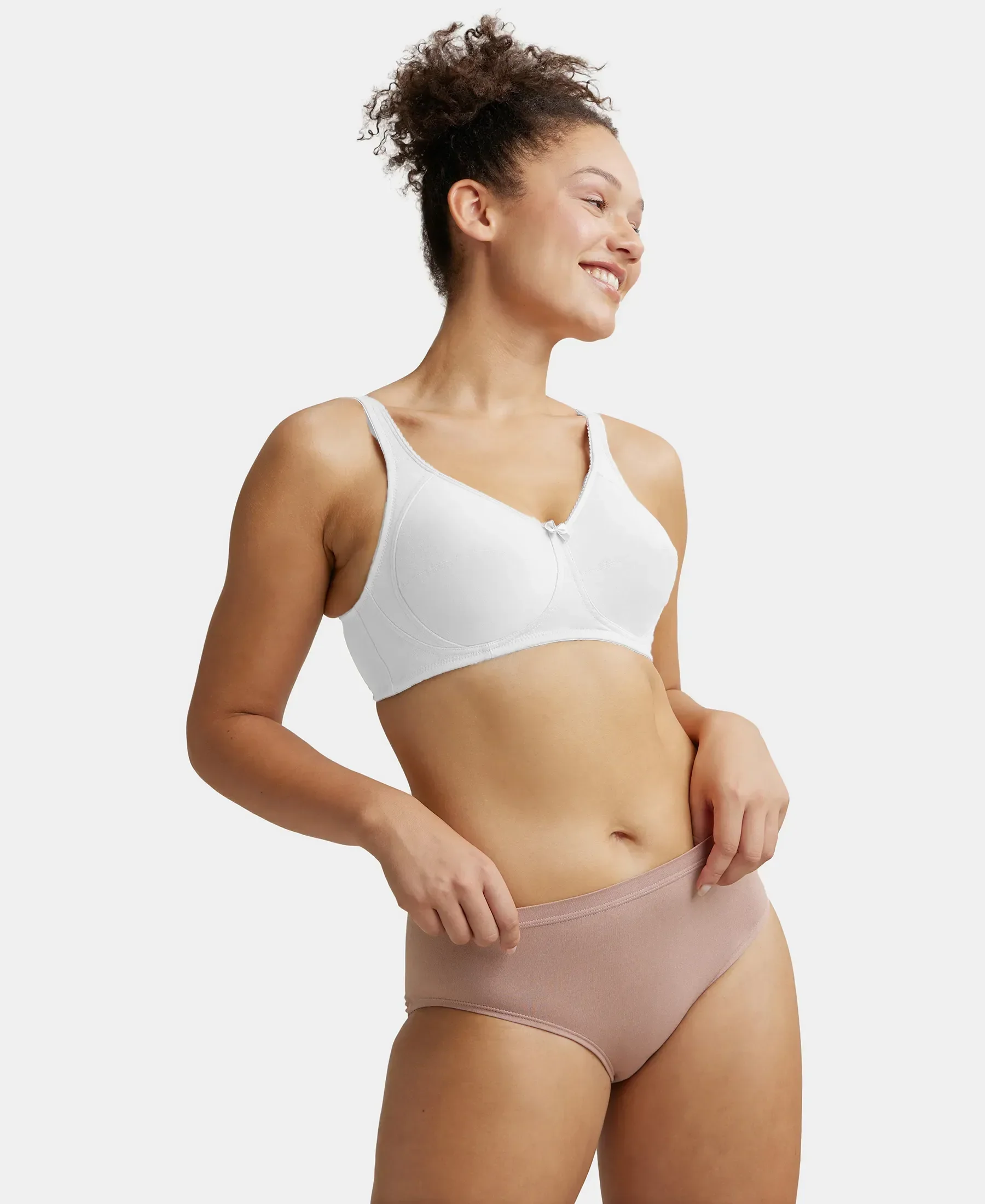 Wirefree Non Padded Super Combed Cotton Elastane Stretch Full Coverage Plus Size Bra with Side Panel Support - White - Image 5