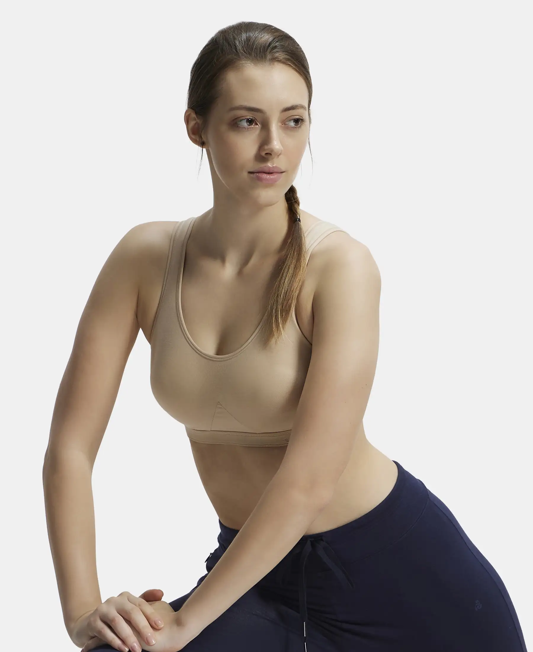 Wirefree Non Padded Super Combed Cotton Elastane Stretch Full Coverage Slip-On Active Bra with Wider Straps and Moisture Move Treatment - Light Skin - Image 5