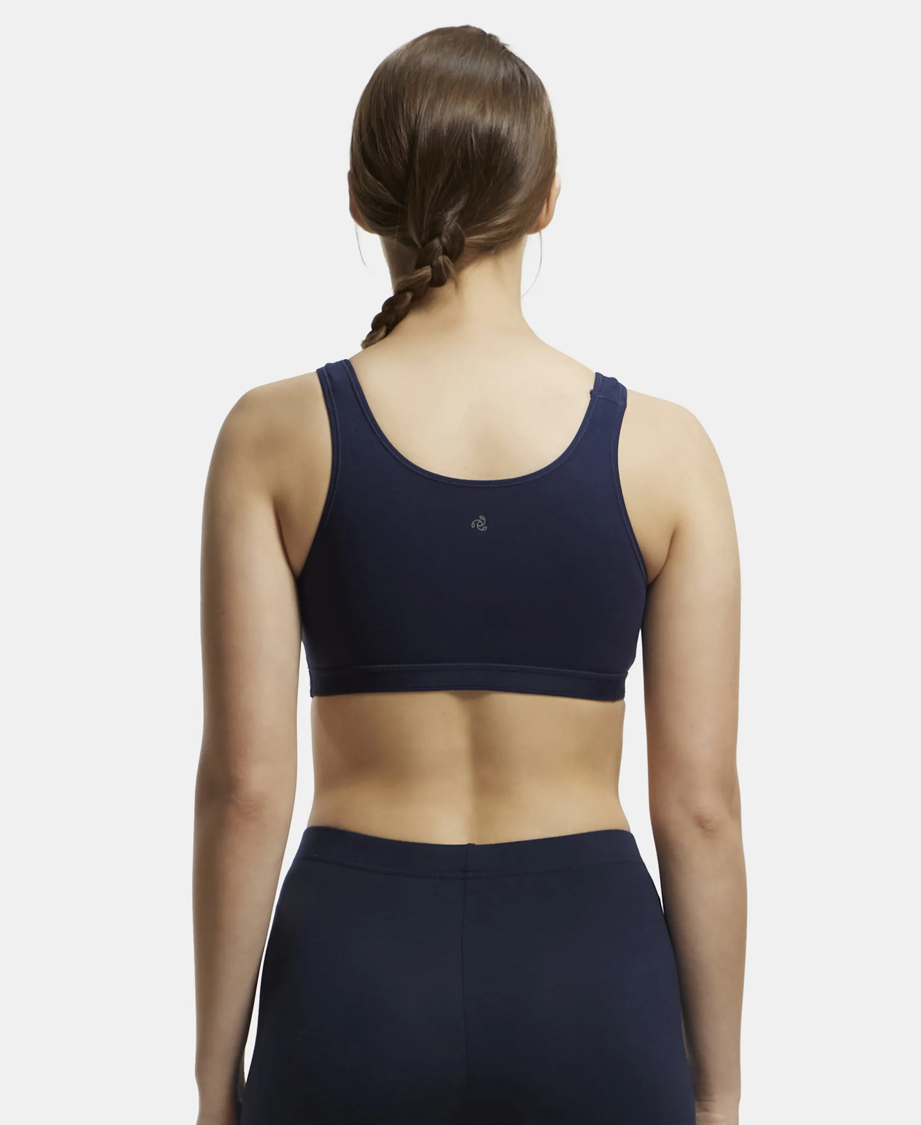 Wirefree Non Padded Super Combed Cotton Elastane Stretch Full Coverage Slip-On Active Bra with Wider Straps and Moisture Move Treatment - Navy Blazer - Image 3