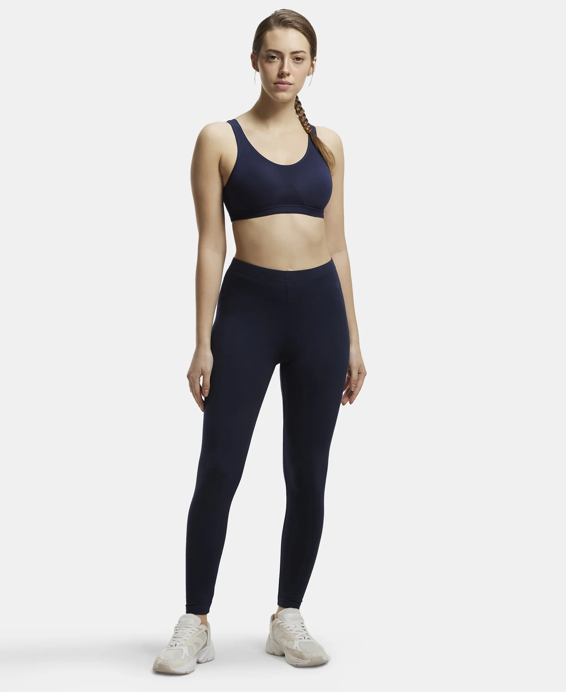 Wirefree Non Padded Super Combed Cotton Elastane Stretch Full Coverage Slip-On Active Bra with Wider Straps and Moisture Move Treatment - Navy Blazer - Image 4