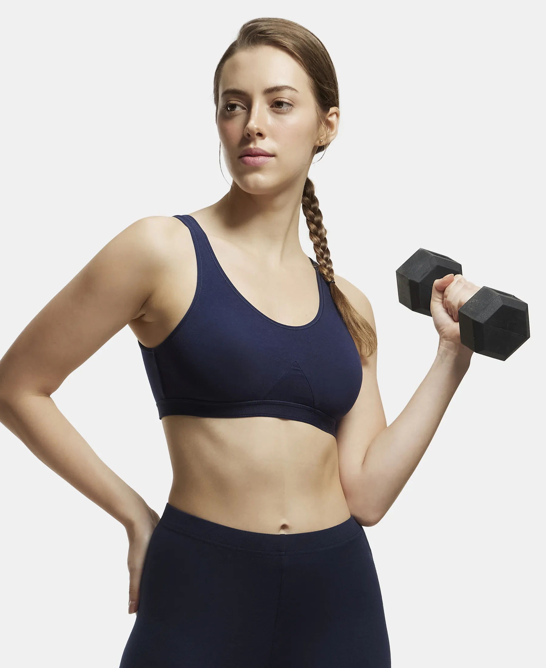 Wirefree Non Padded Super Combed Cotton Elastane Stretch Full Coverage Slip-On Active Bra with Wider Straps and Moisture Move Treatment - Navy Blazer - Image 5
