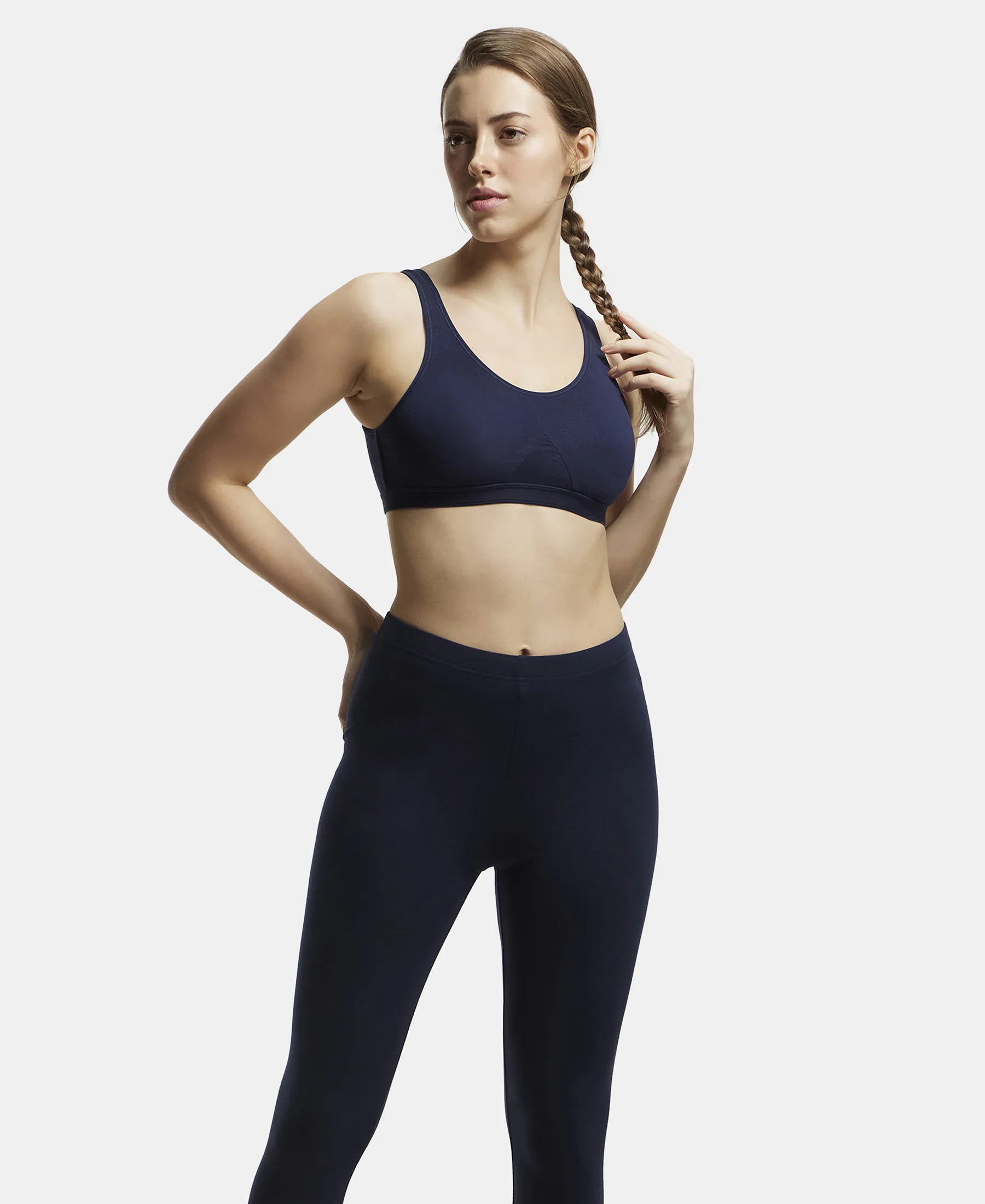 Wirefree Non Padded Super Combed Cotton Elastane Stretch Full Coverage Slip-On Active Bra with Wider Straps and Moisture Move Treatment - Navy Blazer - Image 7