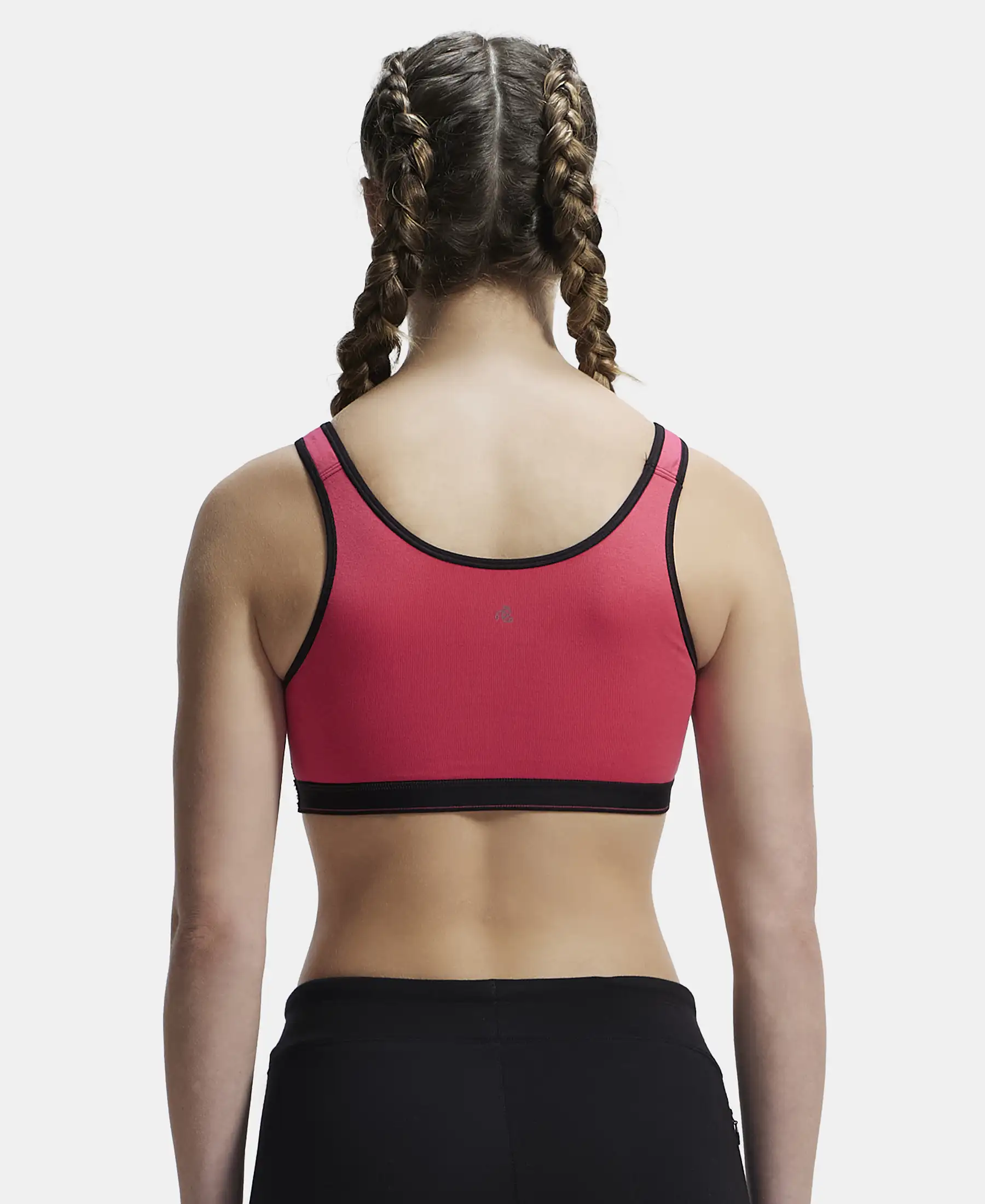 Wirefree Non Padded Super Combed Cotton Elastane Stretch Full Coverage Slip-On Active Bra with Wider Straps and Moisture Move Treatment - Ruby - Image 3