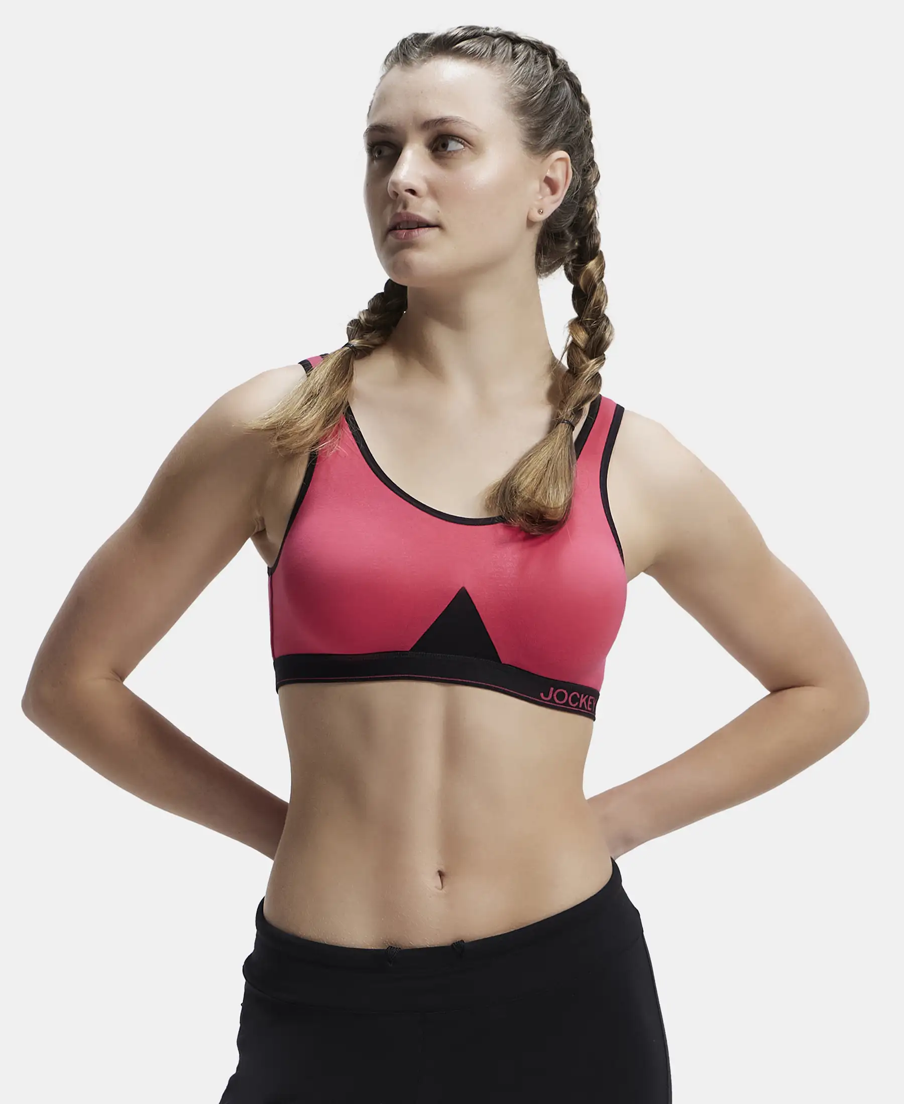 Wirefree Non Padded Super Combed Cotton Elastane Stretch Full Coverage Slip-On Active Bra with Wider Straps and Moisture Move Treatment - Ruby - Image 6