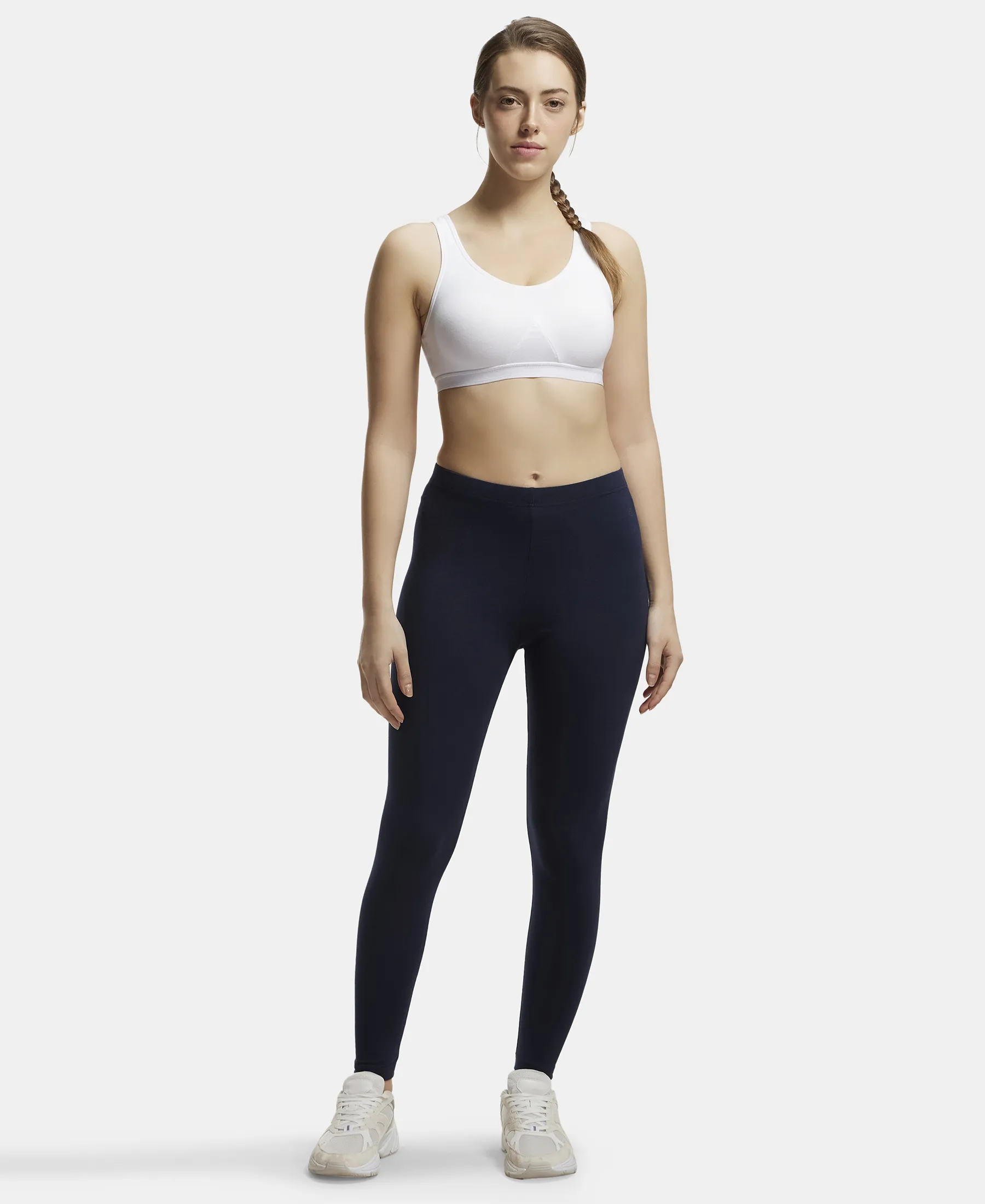 Wirefree Non Padded Super Combed Cotton Elastane Stretch Full Coverage Slip-On Active Bra with Wider Straps and Moisture Move Treatment - White - Image 4