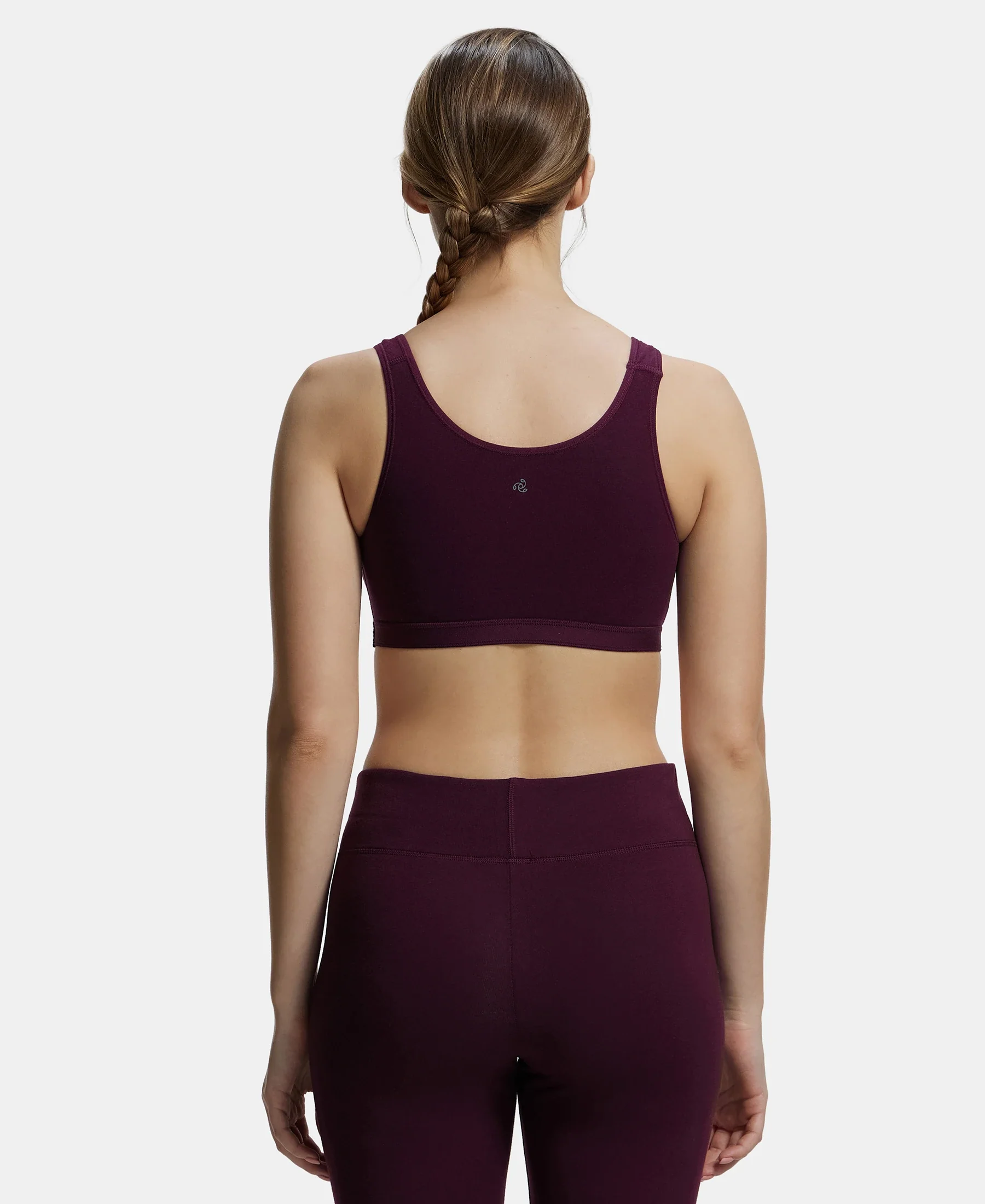 Wirefree Non Padded Super Combed Cotton Elastane Stretch Full Coverage Slip-On Active Bra with Wider Straps and Moisture Move Treatment - Wine Tasting - Image 3