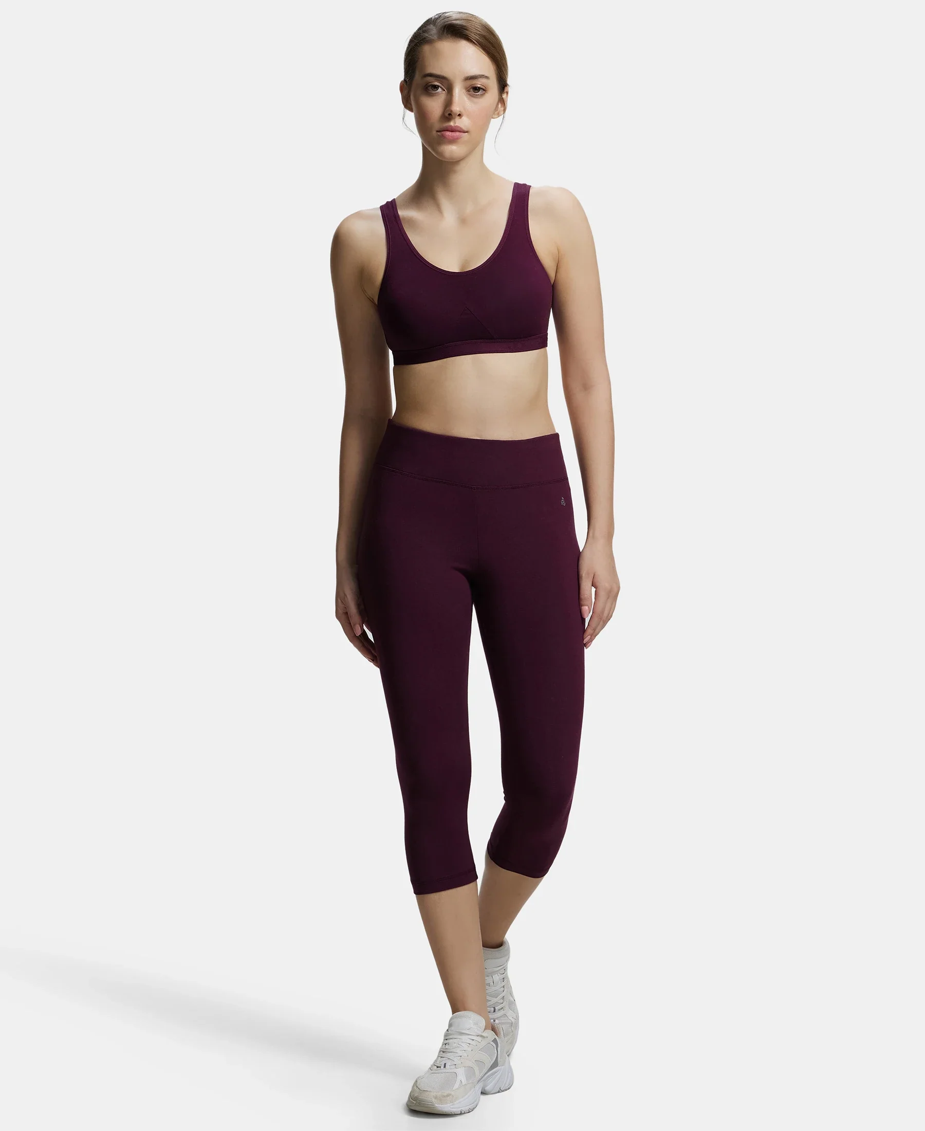 Wirefree Non Padded Super Combed Cotton Elastane Stretch Full Coverage Slip-On Active Bra with Wider Straps and Moisture Move Treatment - Wine Tasting - Image 4