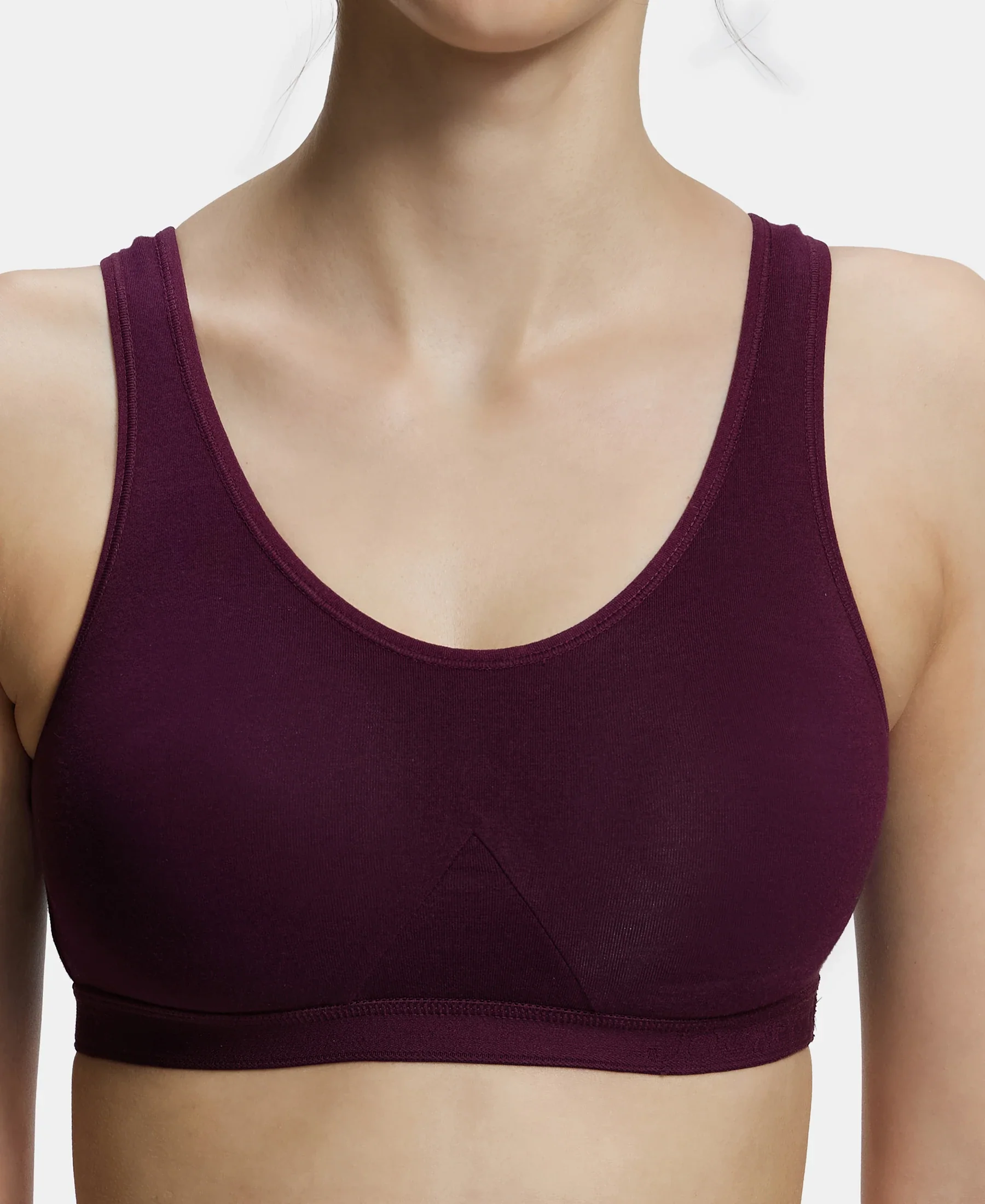 Wirefree Non Padded Super Combed Cotton Elastane Stretch Full Coverage Slip-On Active Bra with Wider Straps and Moisture Move Treatment - Wine Tasting - Image 8
