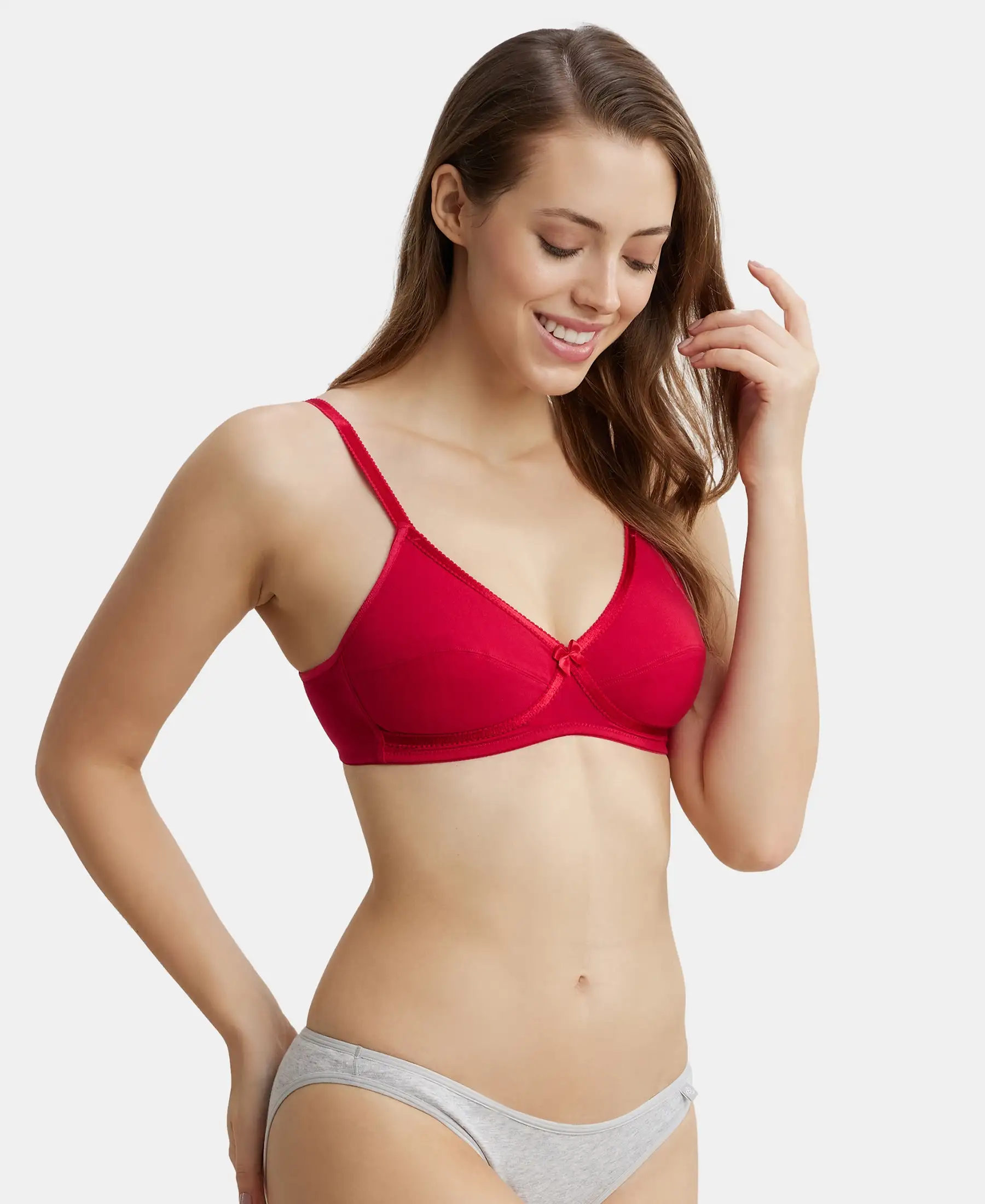 Wirefree Non Padded Super Combed Cotton Elastane Stretch Medium Coverage Cross Over Plus Size Bra - Red Love - Image 2