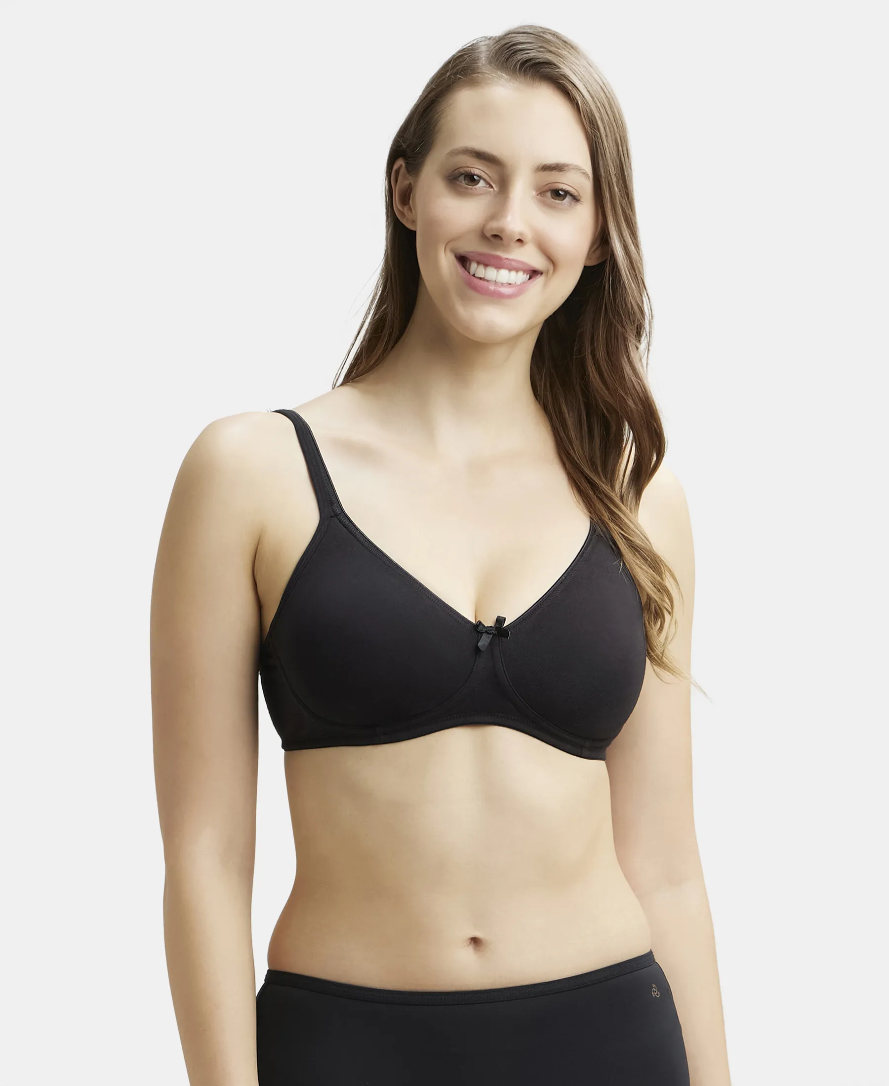 Wirefree Non Padded Super Combed Cotton Elastane Stretch Medium Coverage Everyday Bra with Concealed Shaper Panel - Black