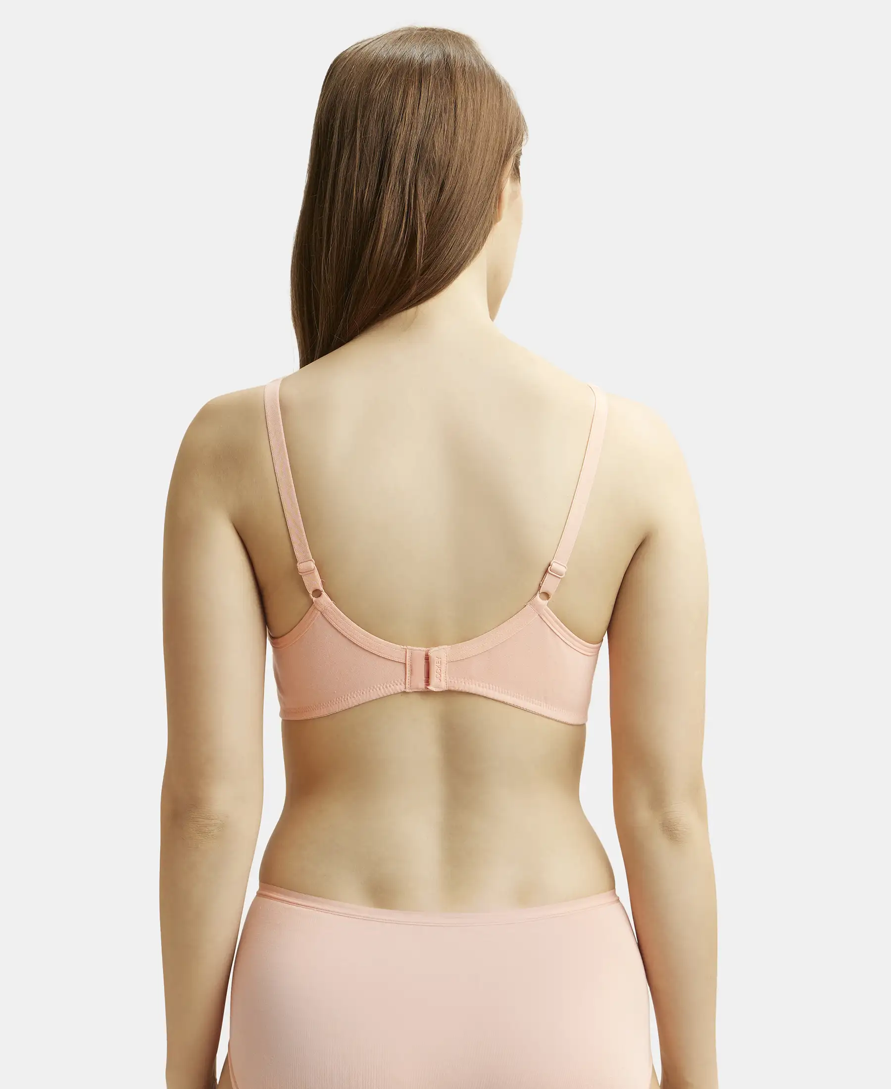 Wirefree Non Padded Super Combed Cotton Elastane Stretch Medium Coverage Everyday Bra with Concealed Shaper Panel - Candlelight Peach - Image 3