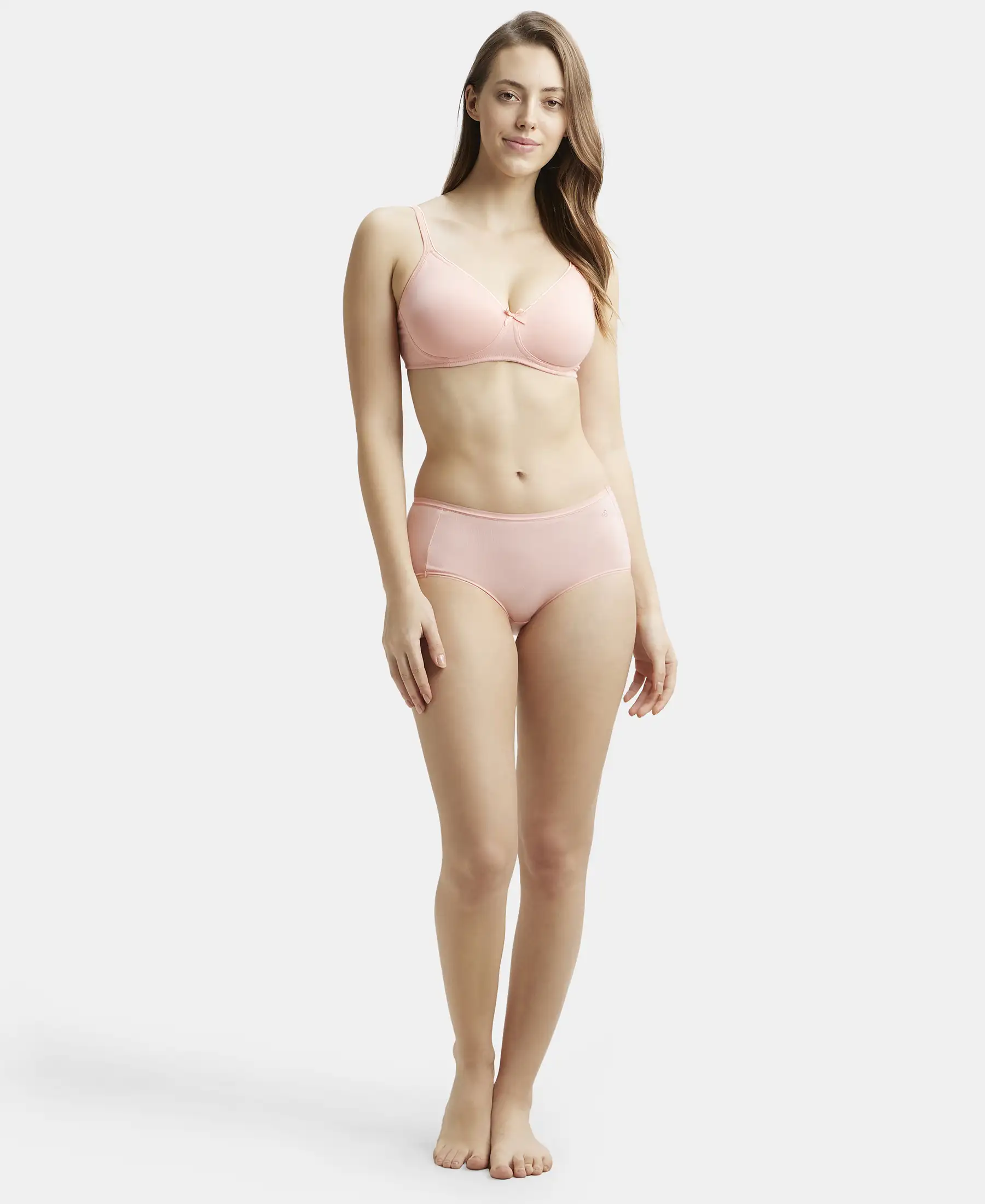 Wirefree Non Padded Super Combed Cotton Elastane Stretch Medium Coverage Everyday Bra with Concealed Shaper Panel - Candlelight Peach - Image 4