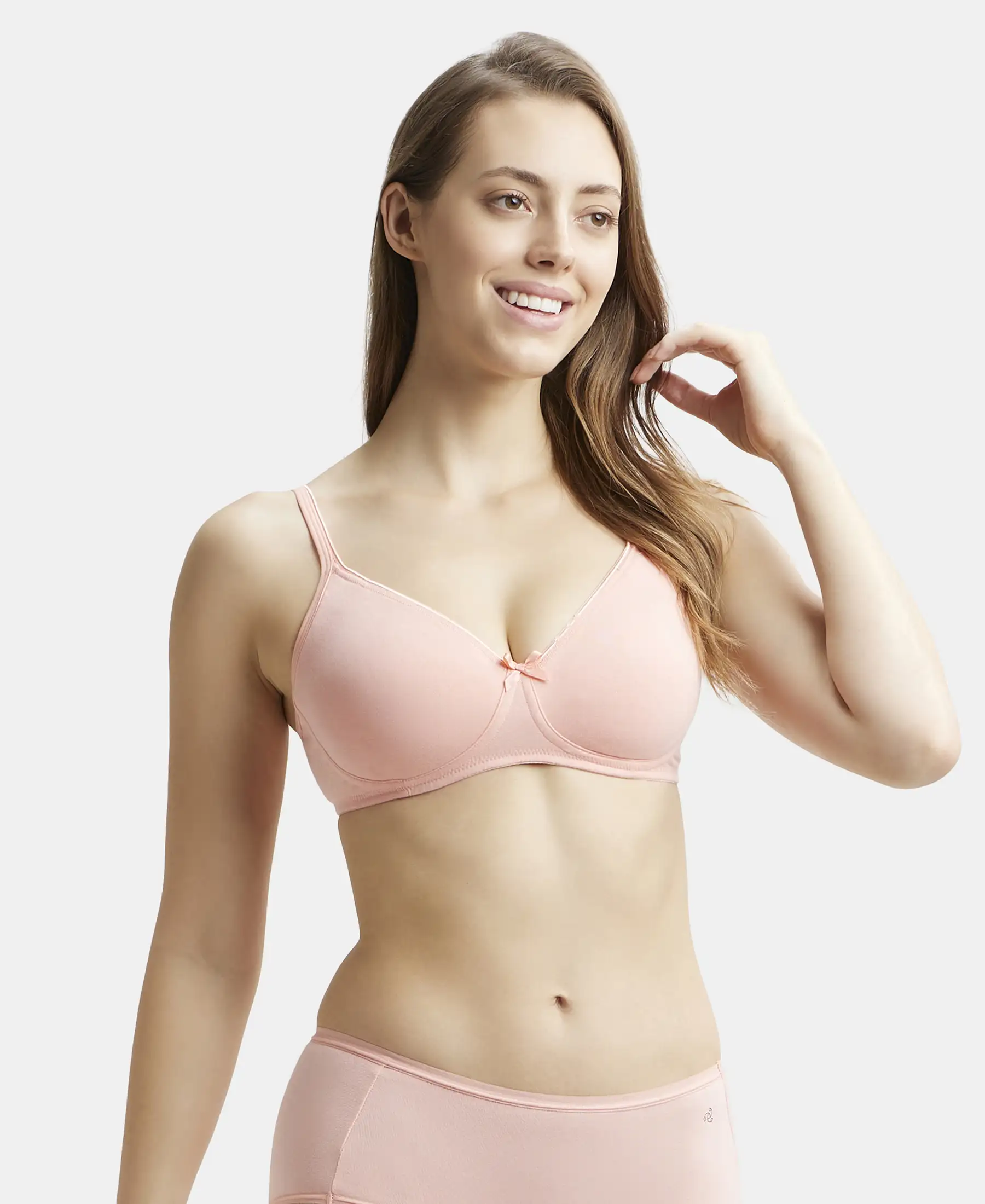 Wirefree Non Padded Super Combed Cotton Elastane Stretch Medium Coverage Everyday Bra with Concealed Shaper Panel - Candlelight Peach - Image 5