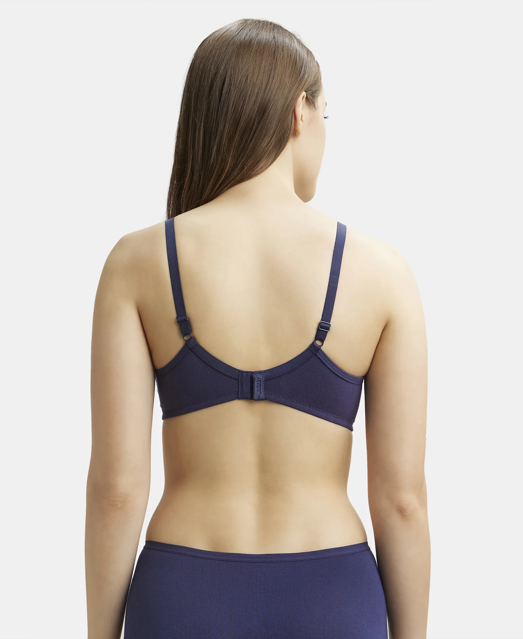 Wirefree Non Padded Super Combed Cotton Elastane Stretch Medium Coverage Everyday Bra with Concealed Shaper Panel - Classic Navy - Image 3