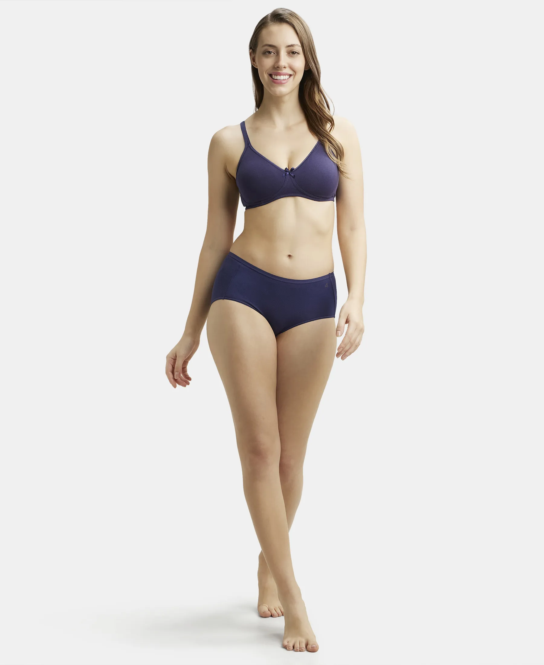 Wirefree Non Padded Super Combed Cotton Elastane Stretch Medium Coverage Everyday Bra with Concealed Shaper Panel - Classic Navy - Image 4