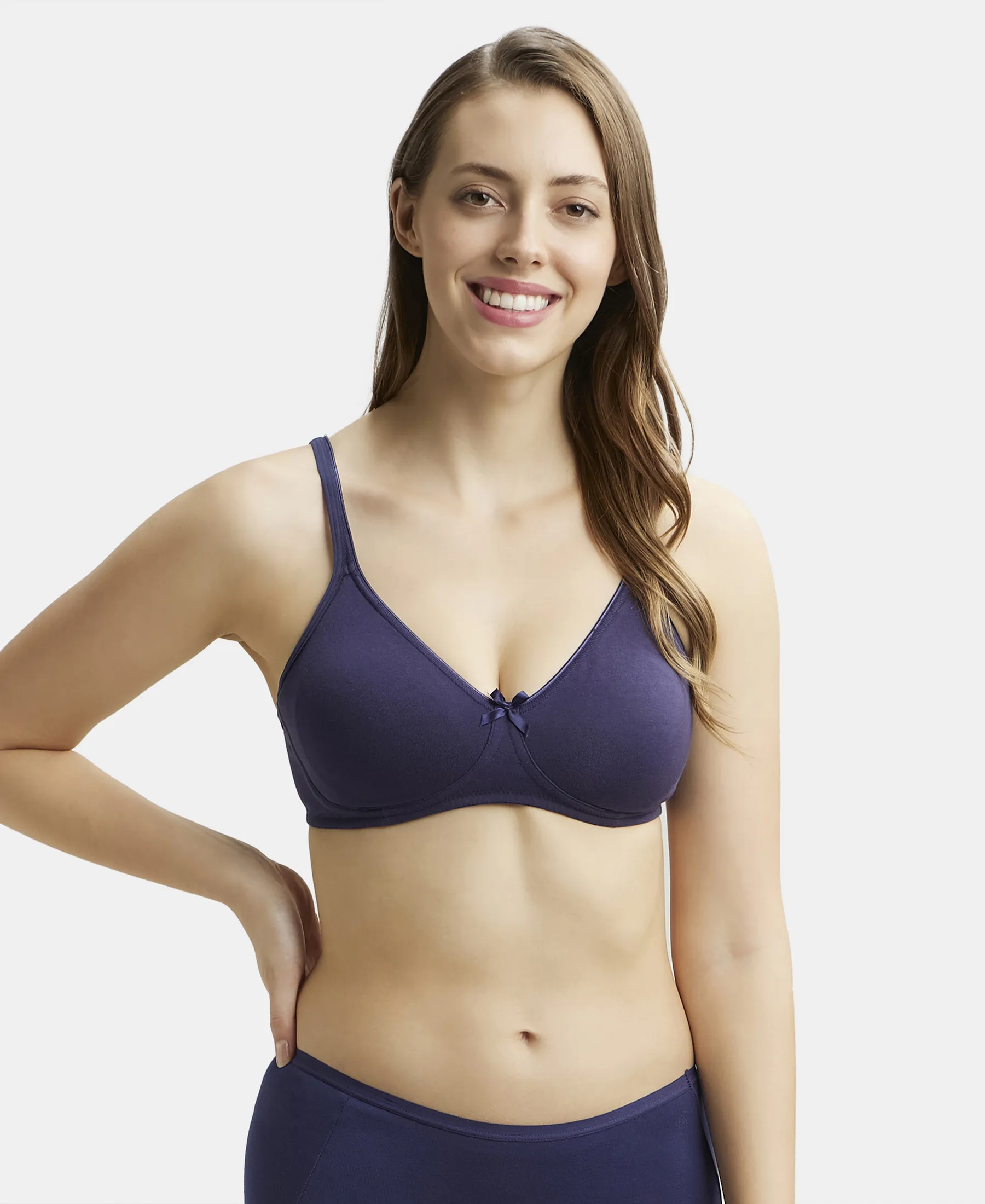 Wirefree Non Padded Super Combed Cotton Elastane Stretch Medium Coverage Everyday Bra with Concealed Shaper Panel - Classic Navy - Image 5
