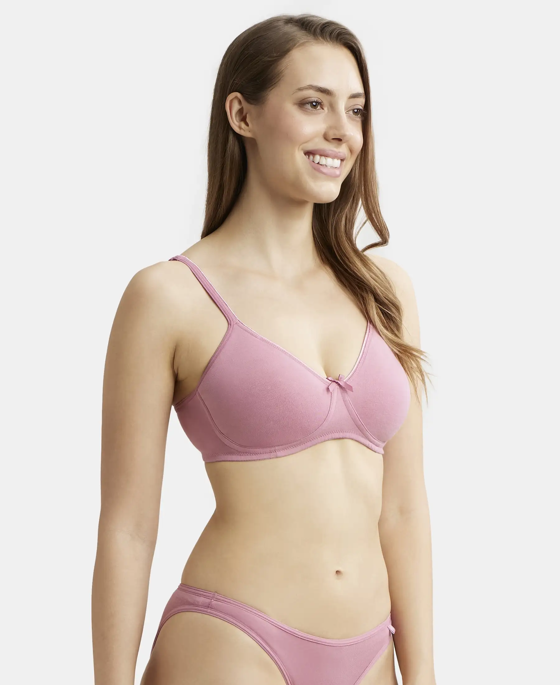 Wirefree Non Padded Super Combed Cotton Elastane Stretch Medium Coverage Everyday Bra with Concealed Shaper Panel - Heather Rose - Image 2