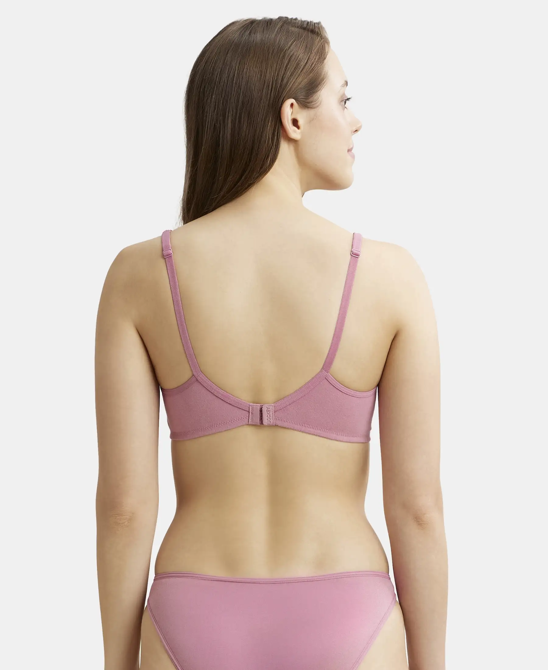 Wirefree Non Padded Super Combed Cotton Elastane Stretch Medium Coverage Everyday Bra with Concealed Shaper Panel - Heather Rose - Image 3