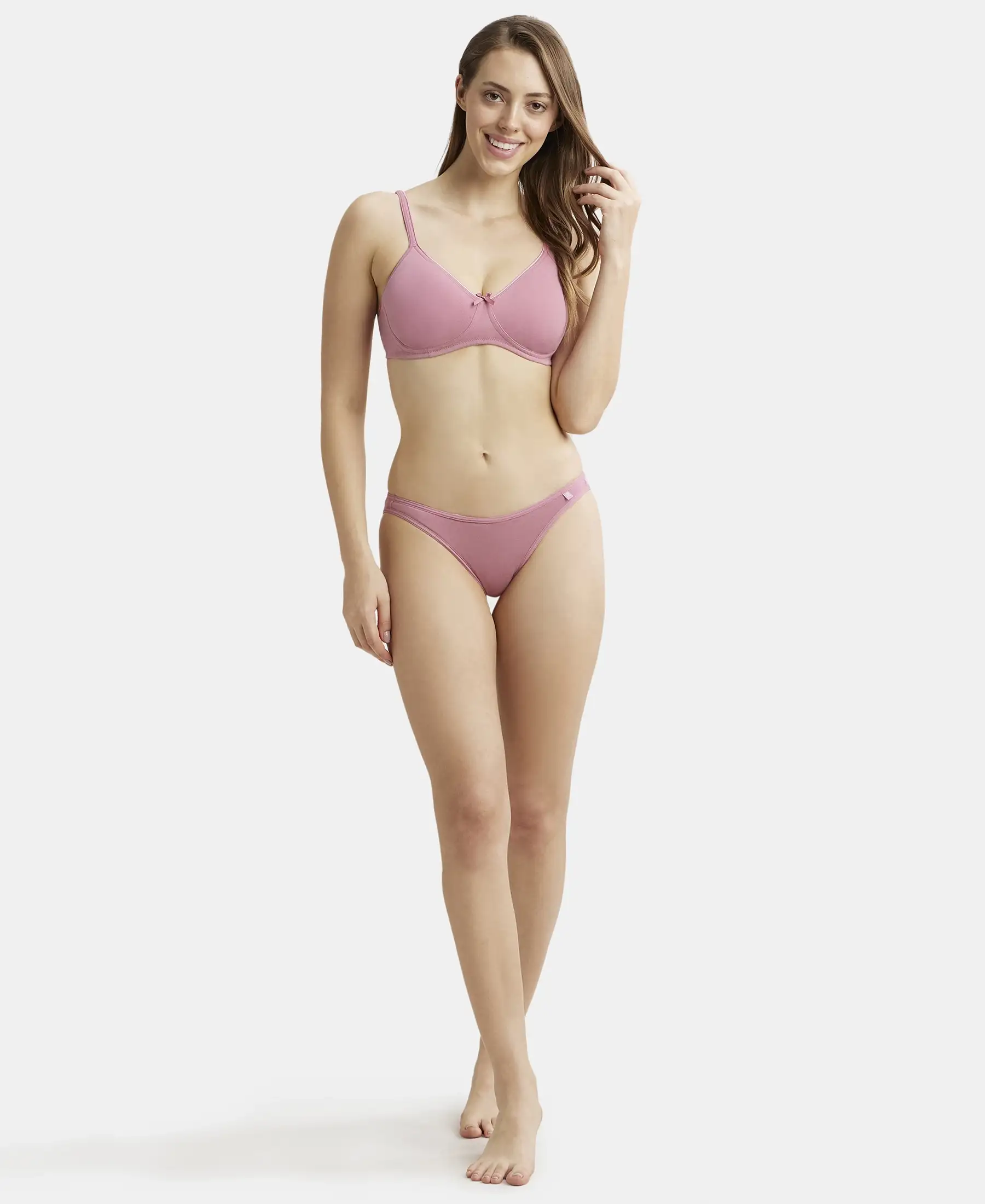 Wirefree Non Padded Super Combed Cotton Elastane Stretch Medium Coverage Everyday Bra with Concealed Shaper Panel - Heather Rose - Image 4