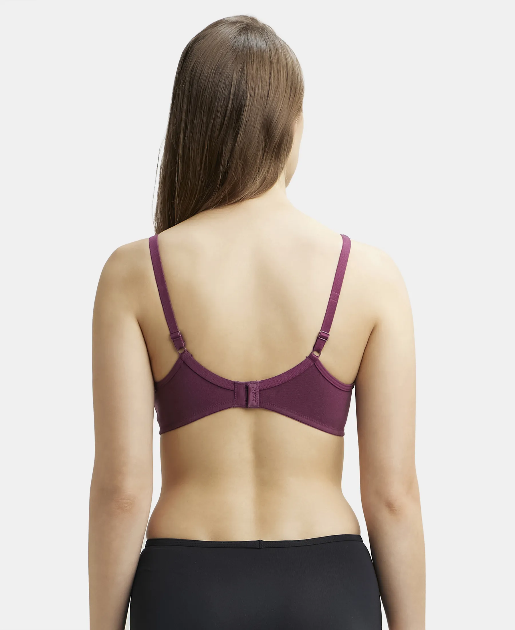 Wirefree Non Padded Super Combed Cotton Elastane Stretch Medium Coverage Everyday Bra with Concealed Shaper Panel - Prune - Image 3
